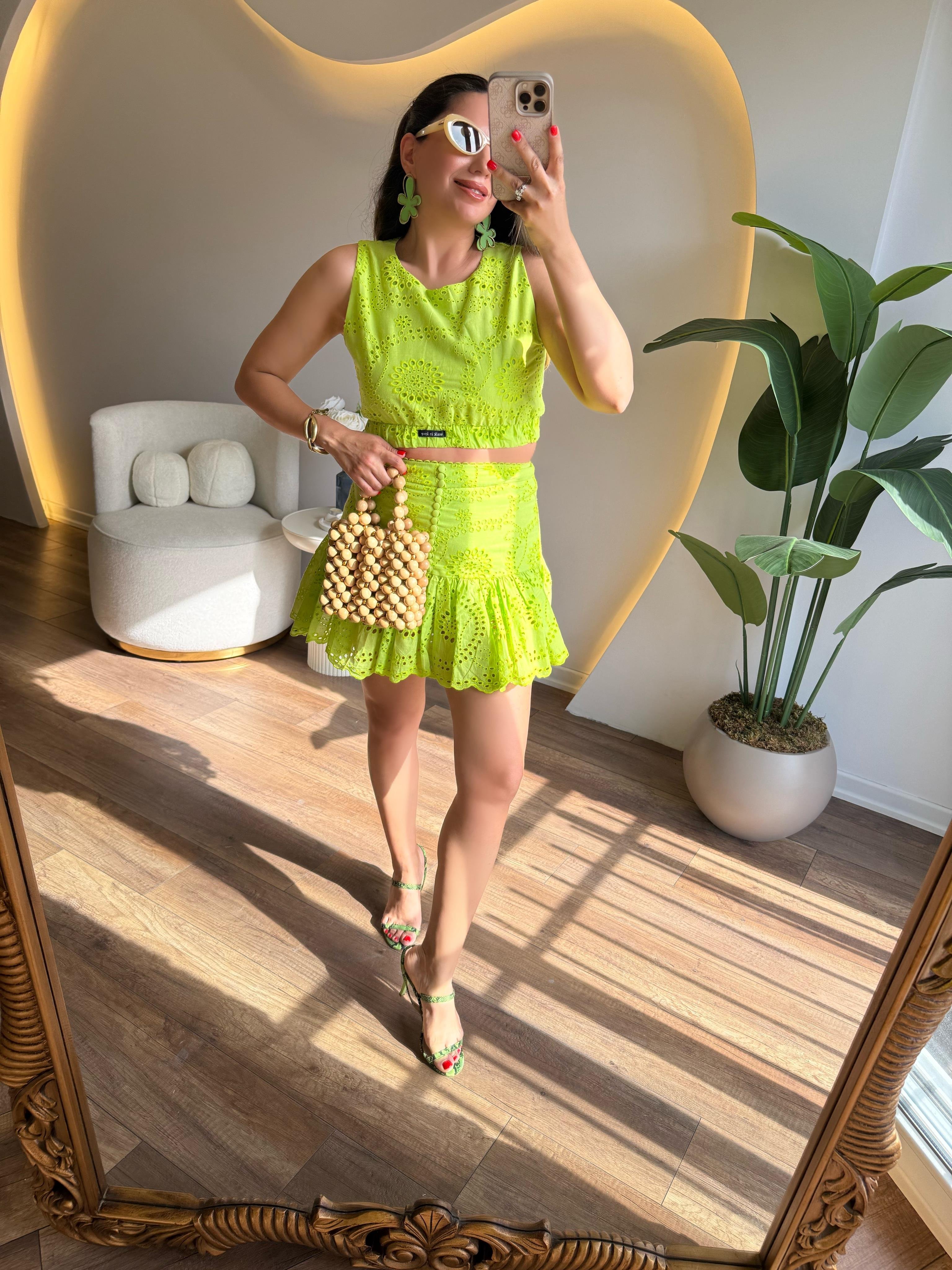 9797 Neon Yeşil Güpür Takım