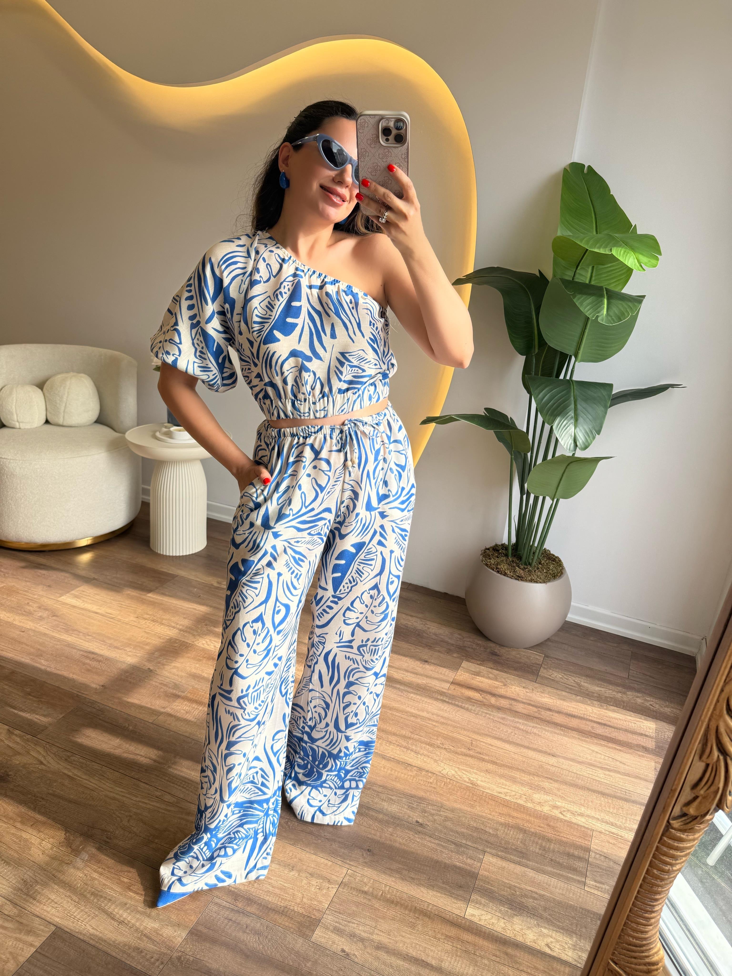 9804 Mavi Desenli Bluz