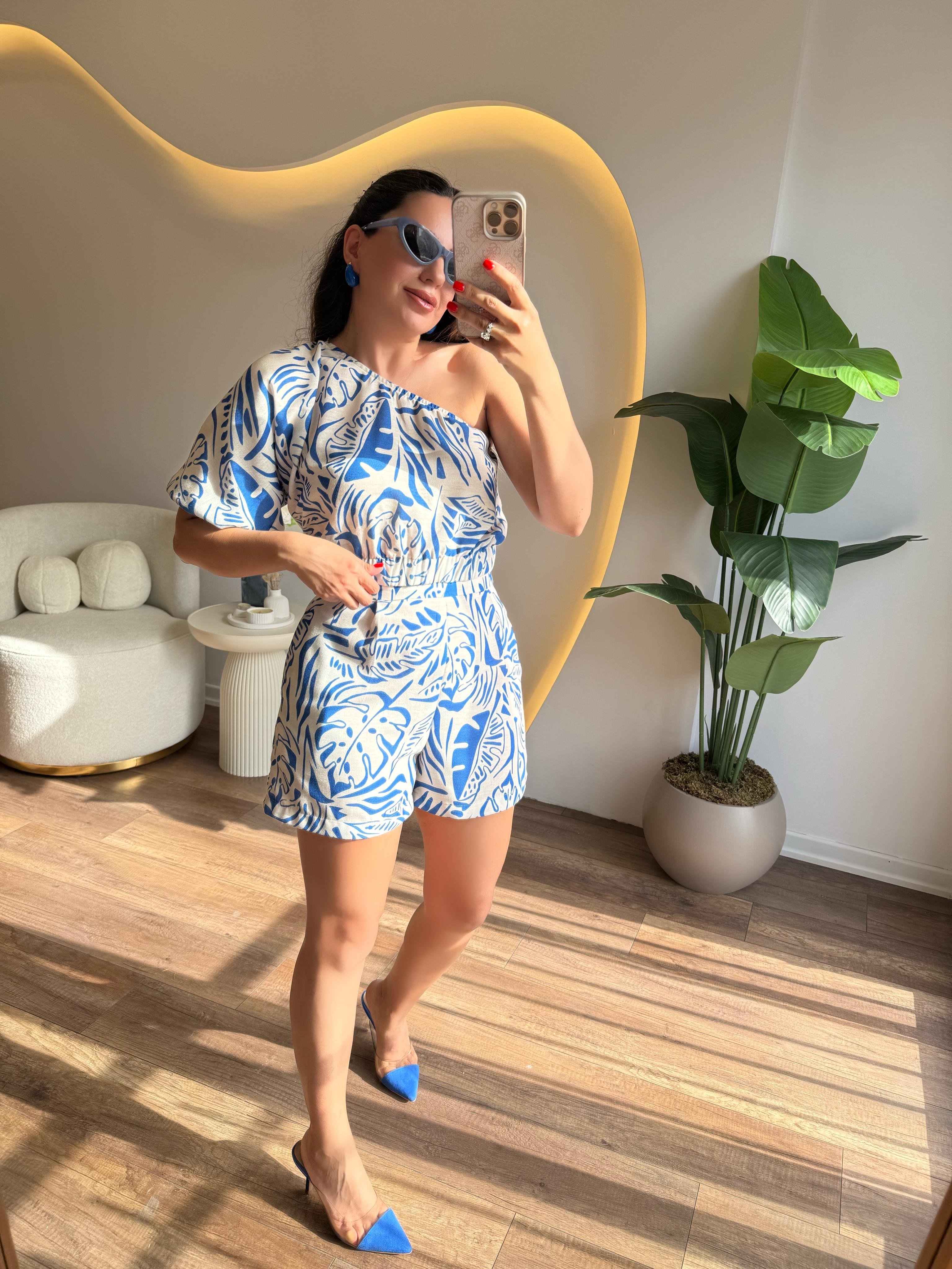 9804 Mavi Desenli Bluz