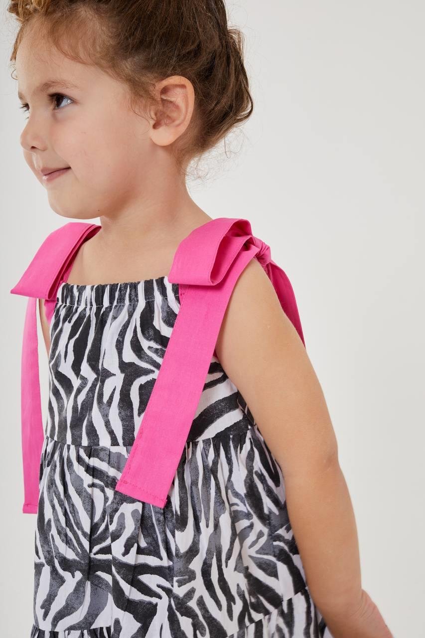 9919 Kids Zebra Desen Yazlık Elbise 2-3/7-8 Yaş
