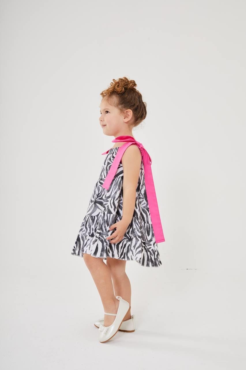 9919 Kids Zebra Desen Yazlık Elbise 2-3/7-8 Yaş