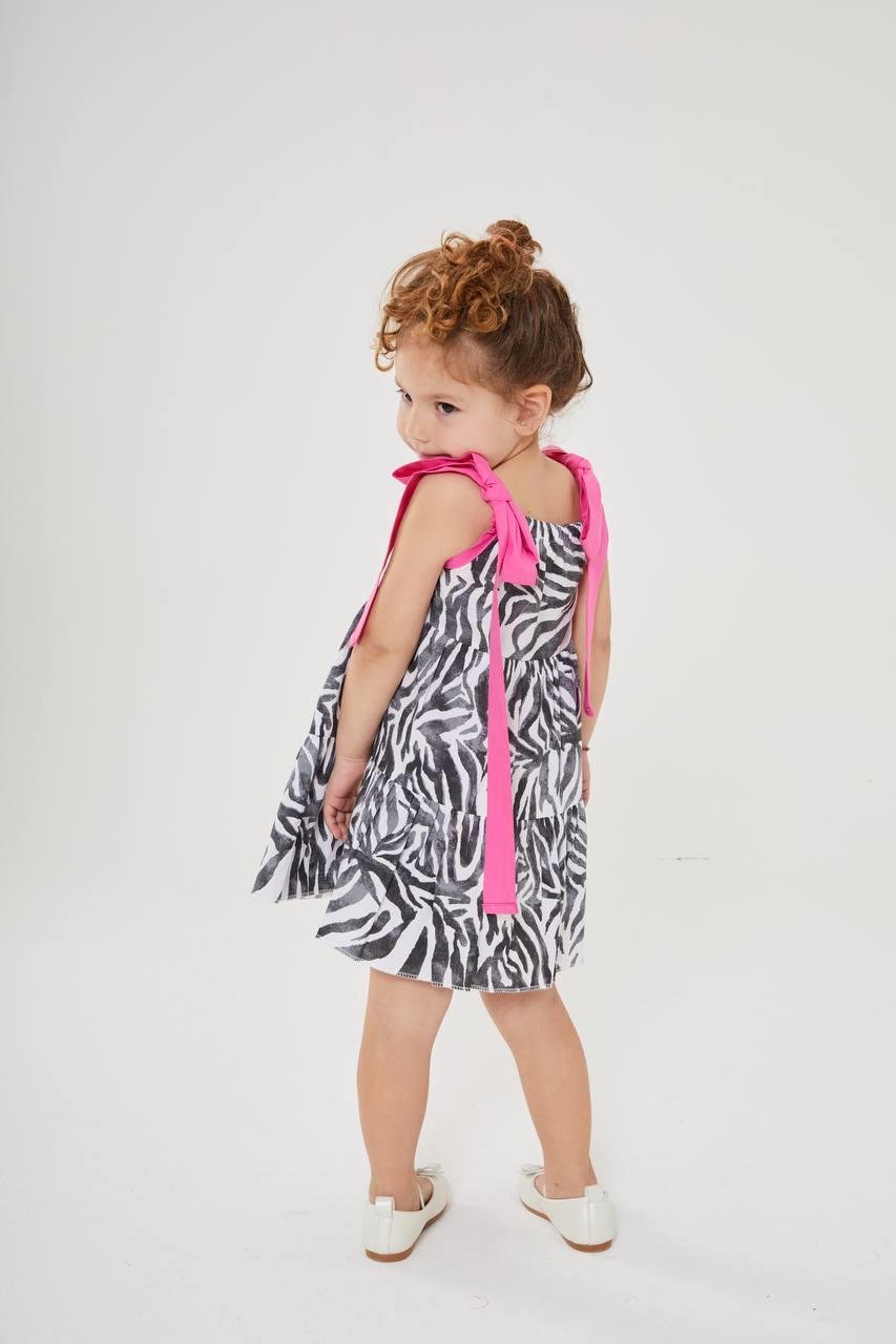 9919 Kids Zebra Desen Yazlık Elbise 2-3/7-8 Yaş