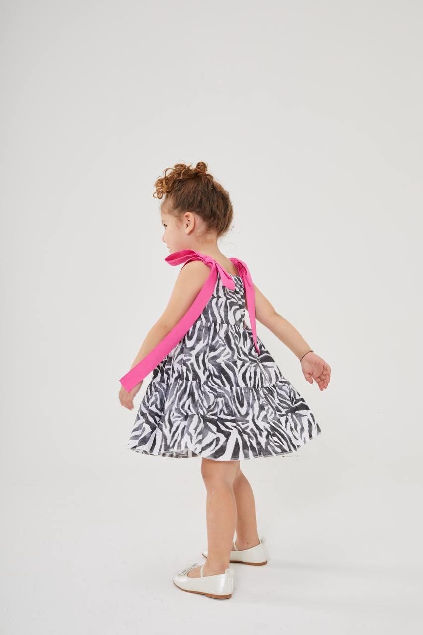 9919 Kids Zebra Desen Yazlık Elbise 2-3/7-8 Yaş