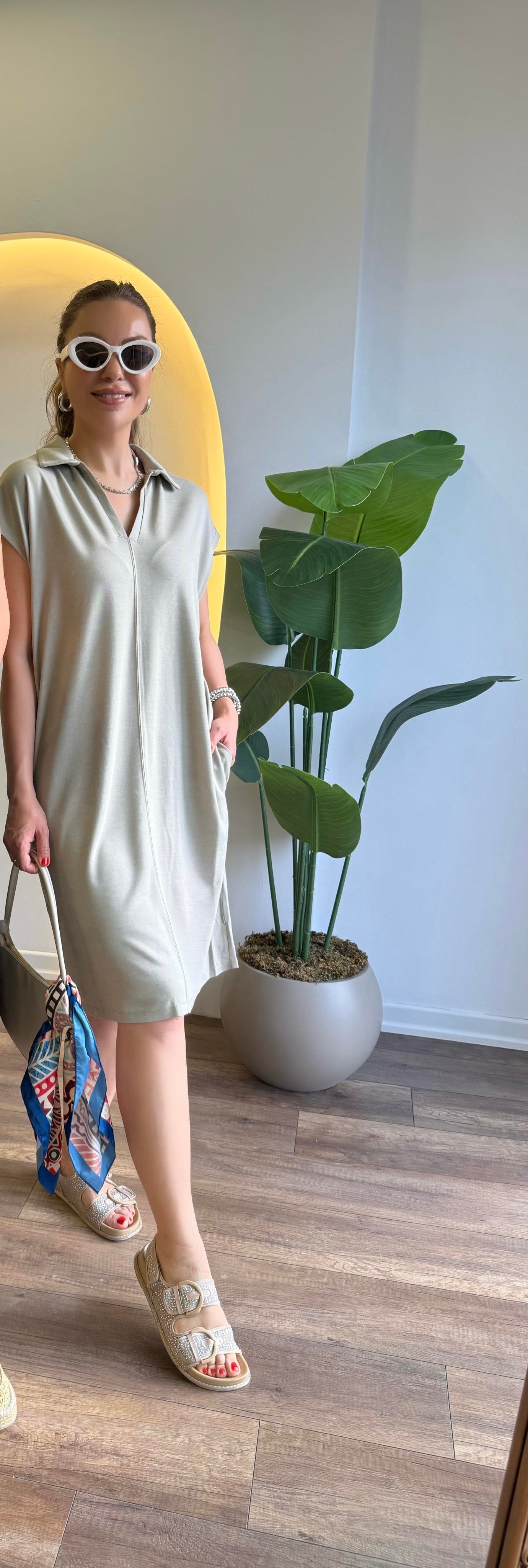 9927 Oversize Yarım Kol Elbise