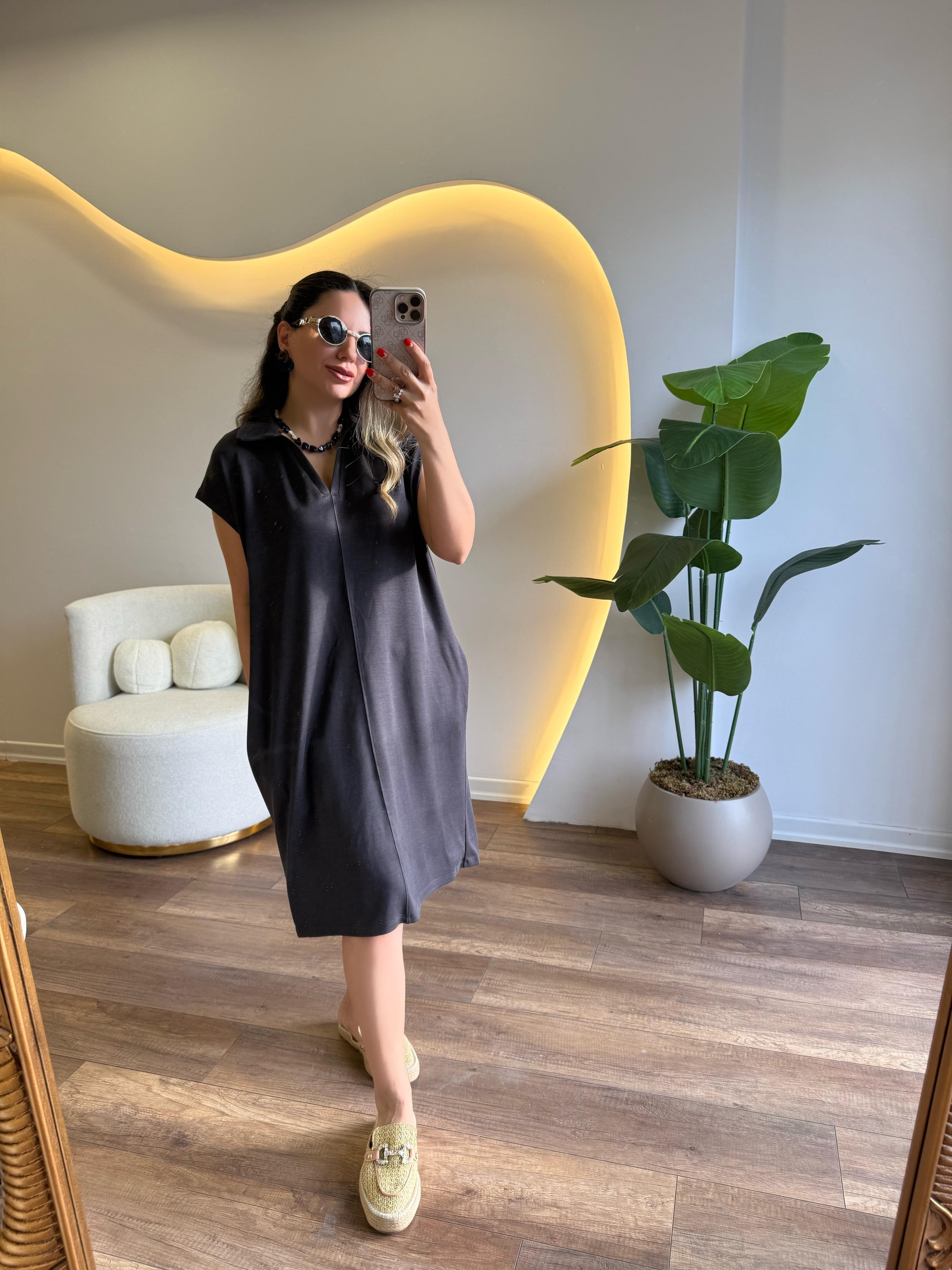 9927 Oversize Yarım Kol Elbise