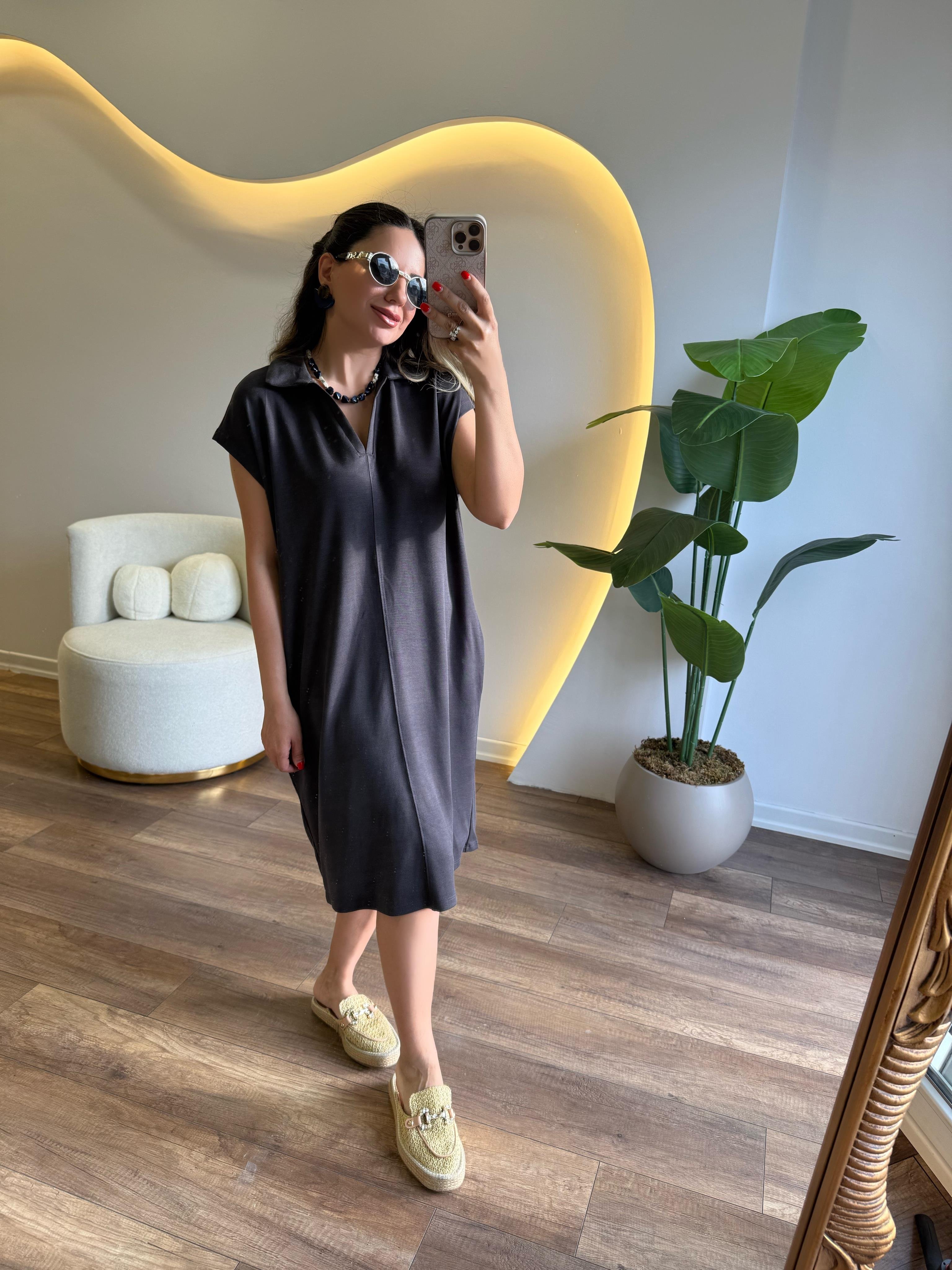 9927 Oversize Yarım Kol Elbise