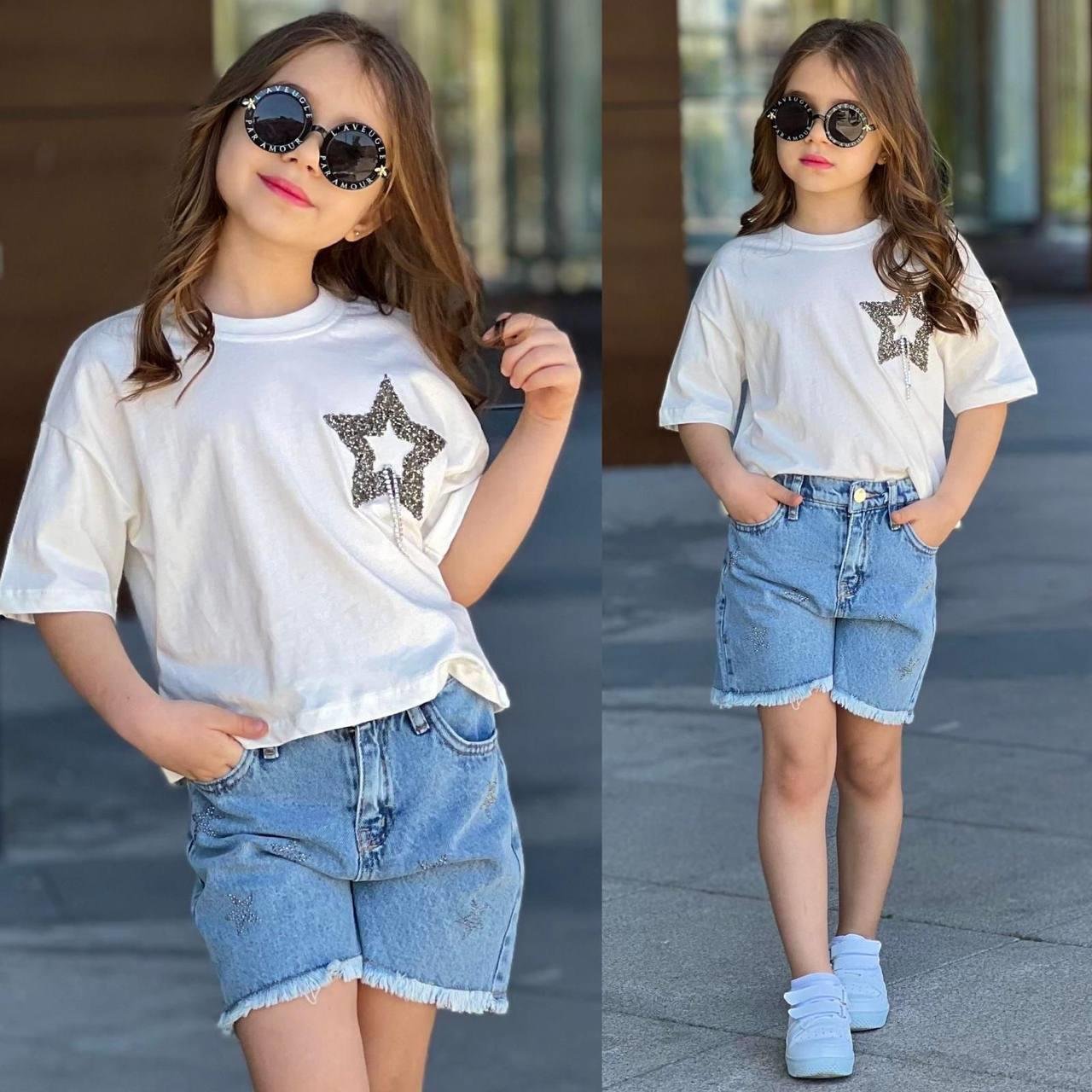 9929 Kids Taşlı Yıldız Detaylı Kot Takım 3-4/9-10 Yaş