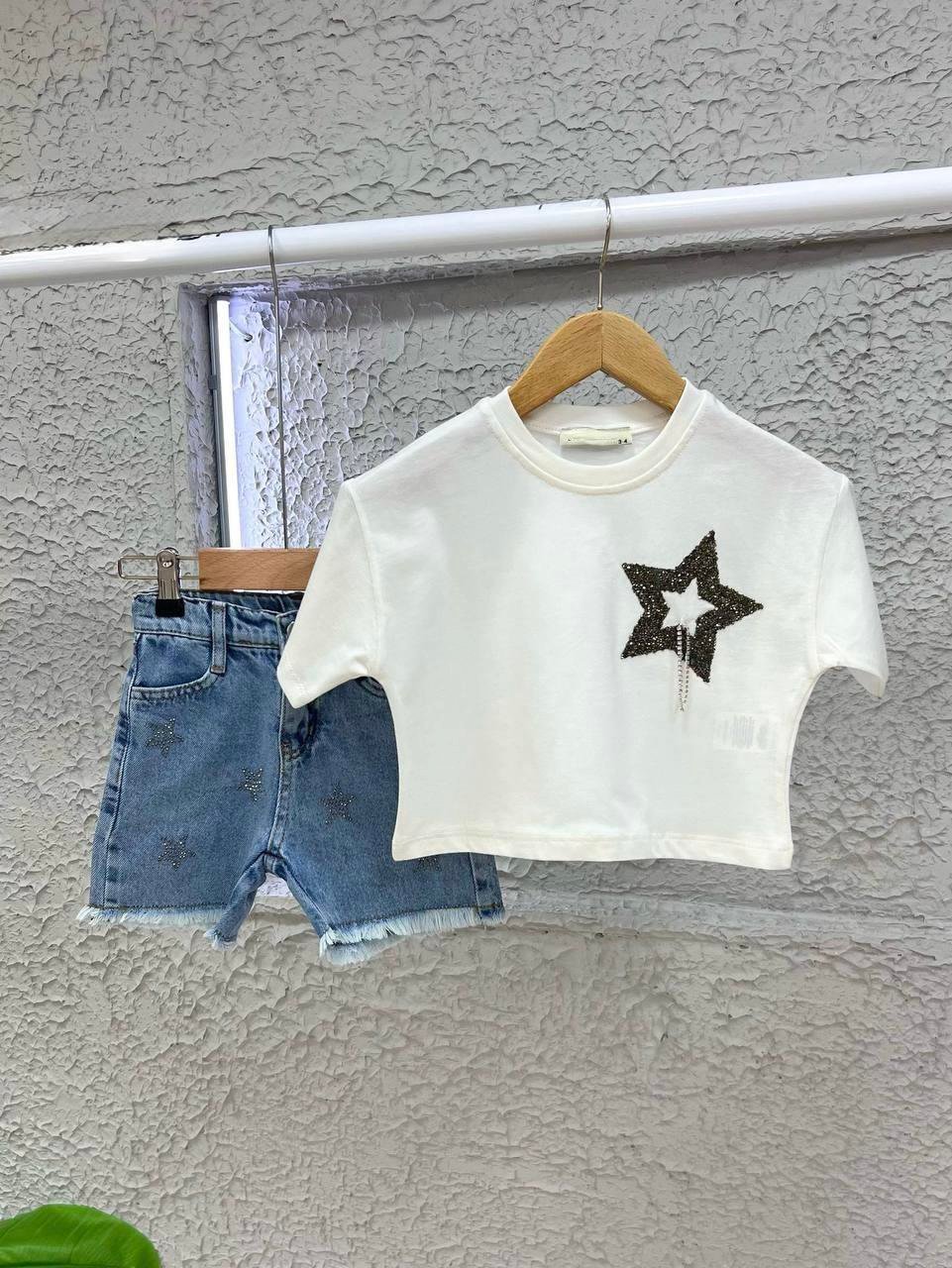 9929 Kids Taşlı Yıldız Detaylı Kot Takım 3-4/9-10 Yaş