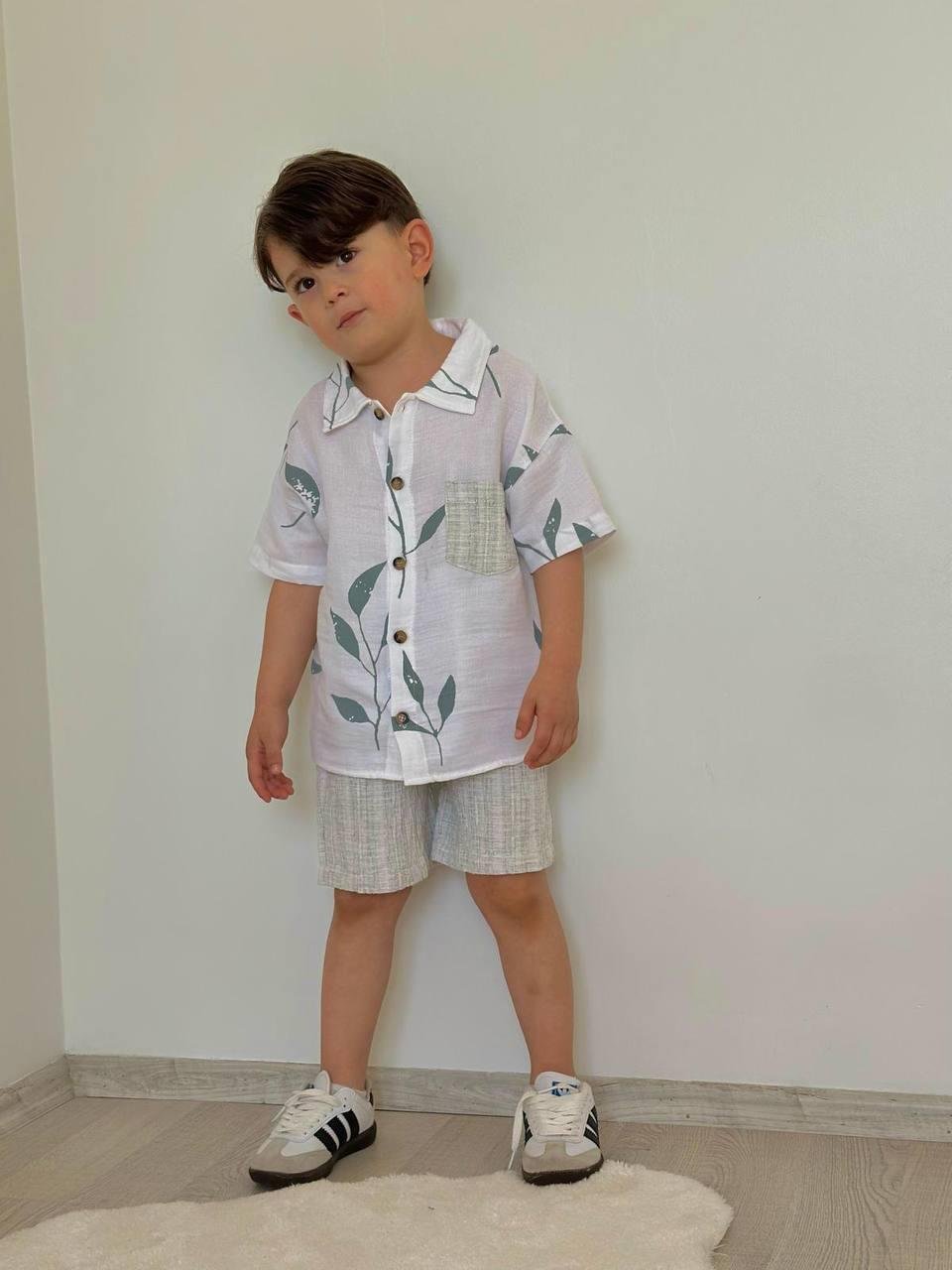 9960 Kids Çiçek Desenli Erkek Müslin Takım 3-4/9-10 Yaş