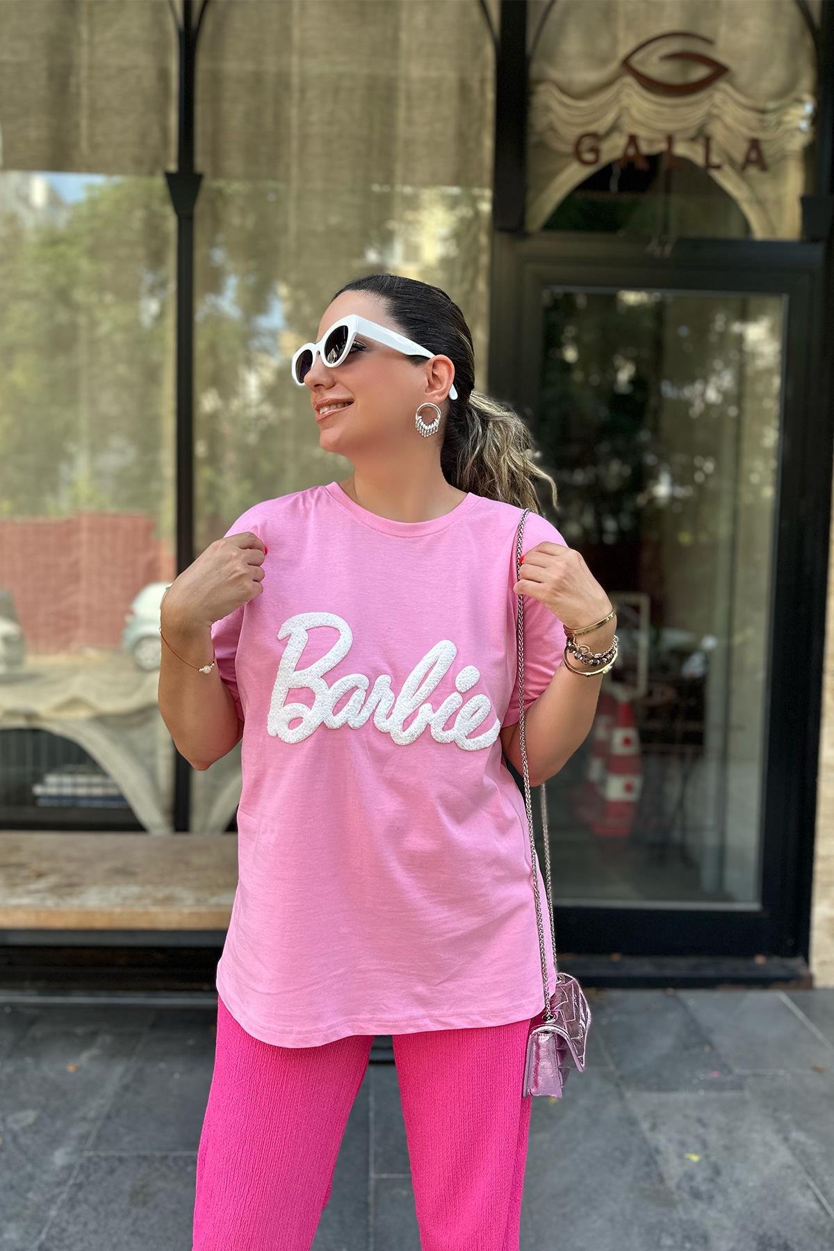 Açık Pembe Barbie İşlemeli Tshirt