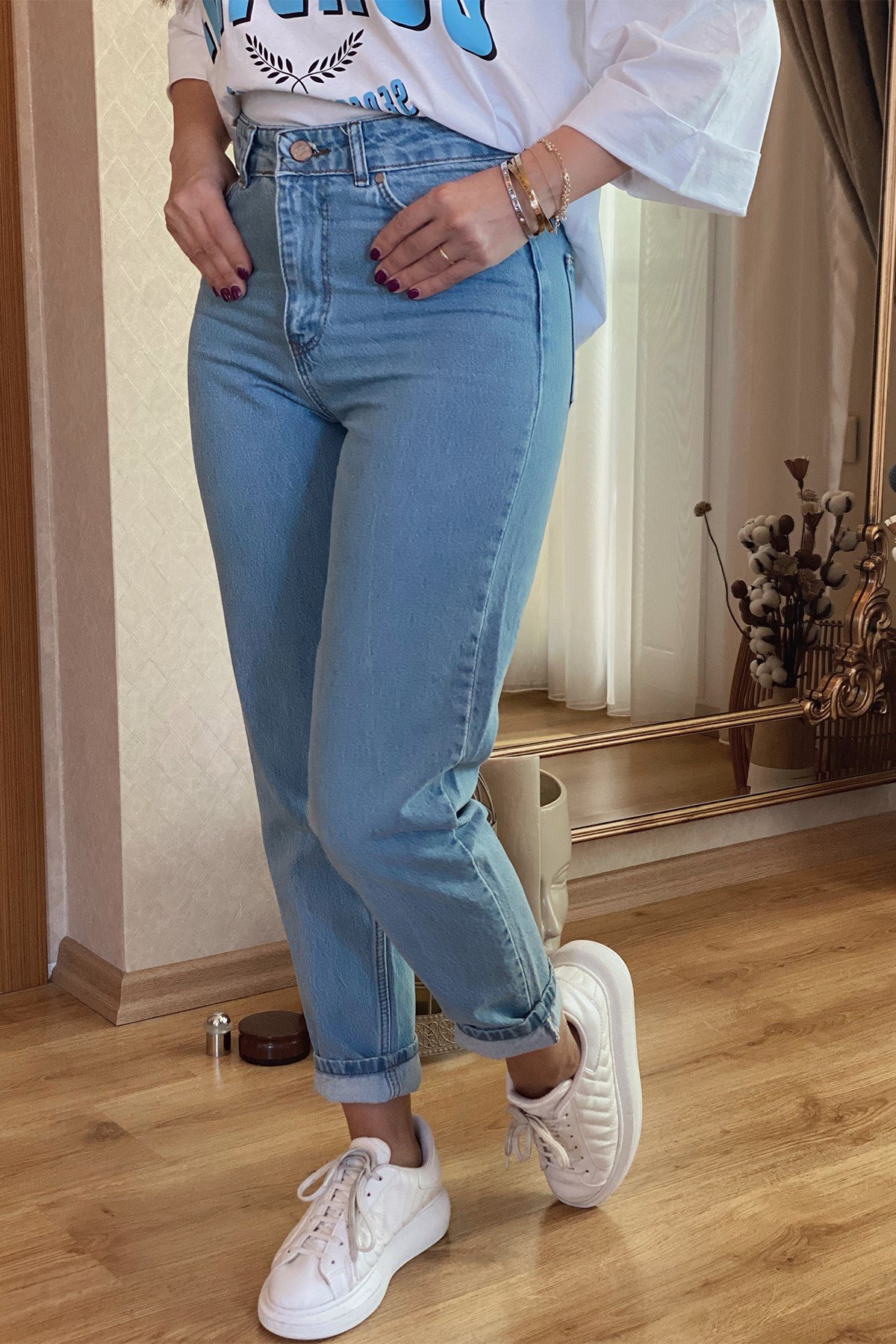 Açık Renk Mom Jean