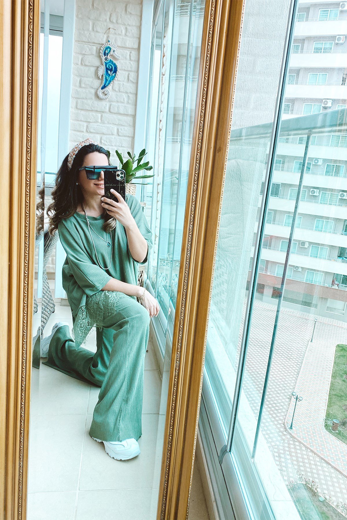 Altı Dantel Detaylı Haki Yeşil Takım