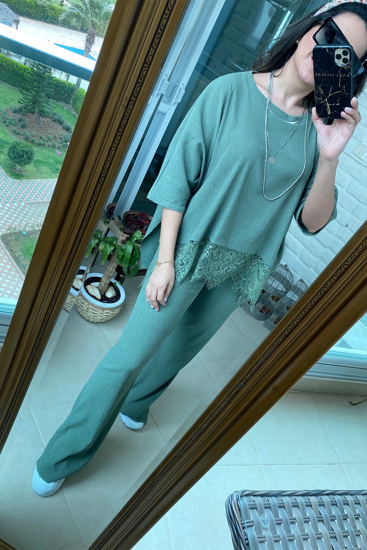 Altı Dantel Detaylı Haki Yeşil Takım