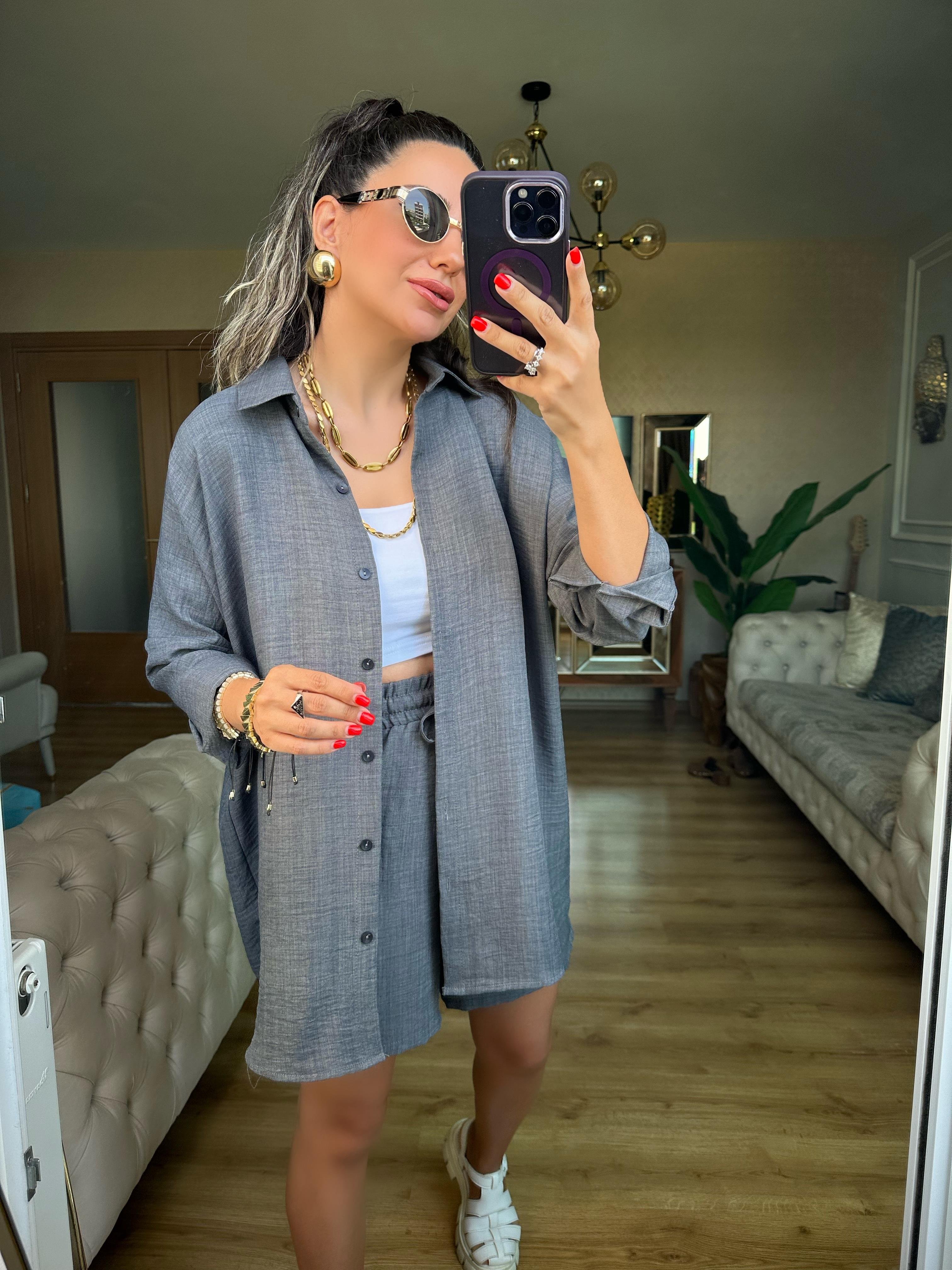 Antrasit Orj Marka Şort Gömlek Takım