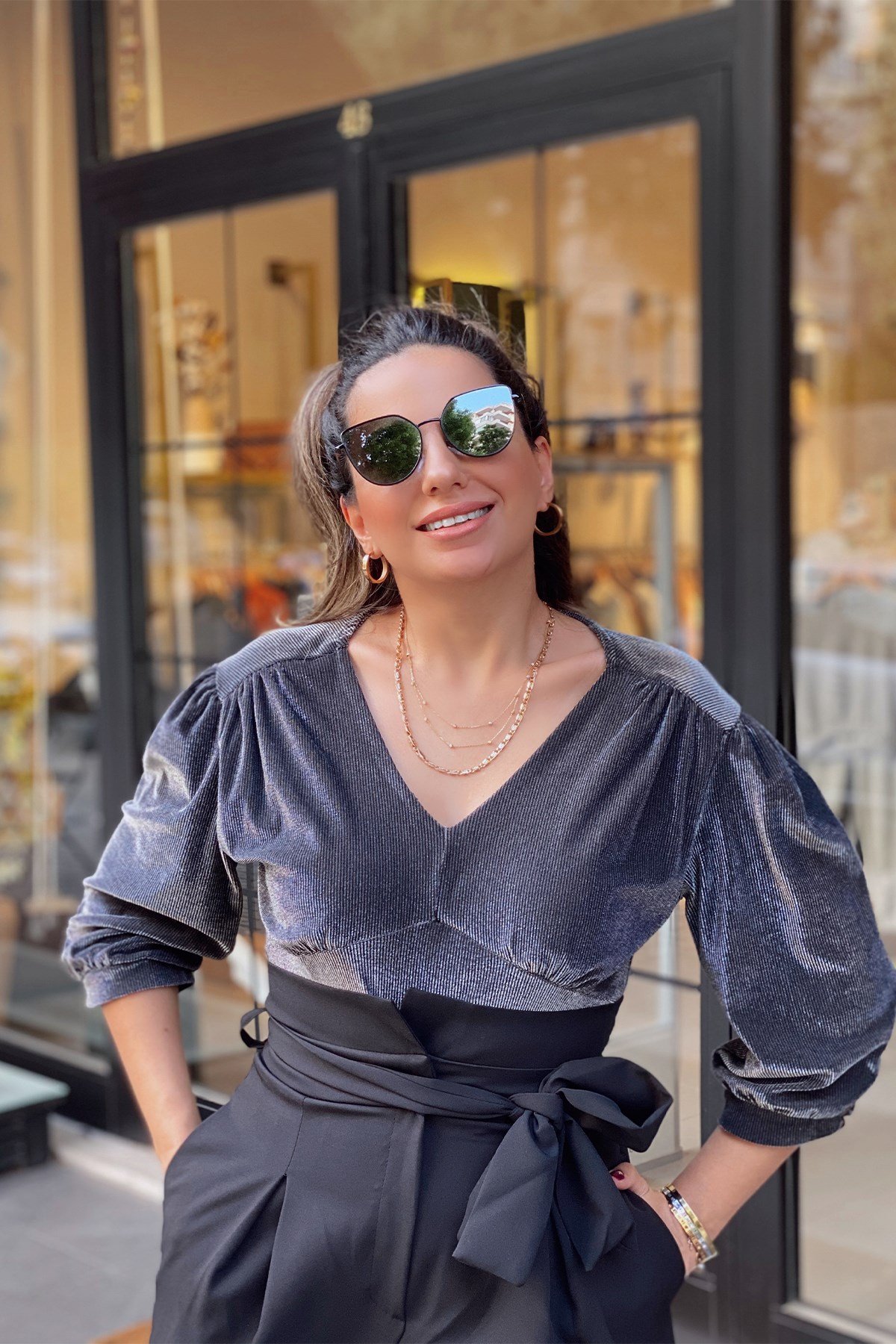 Antrasit Parlak Fitilli Bodysuit