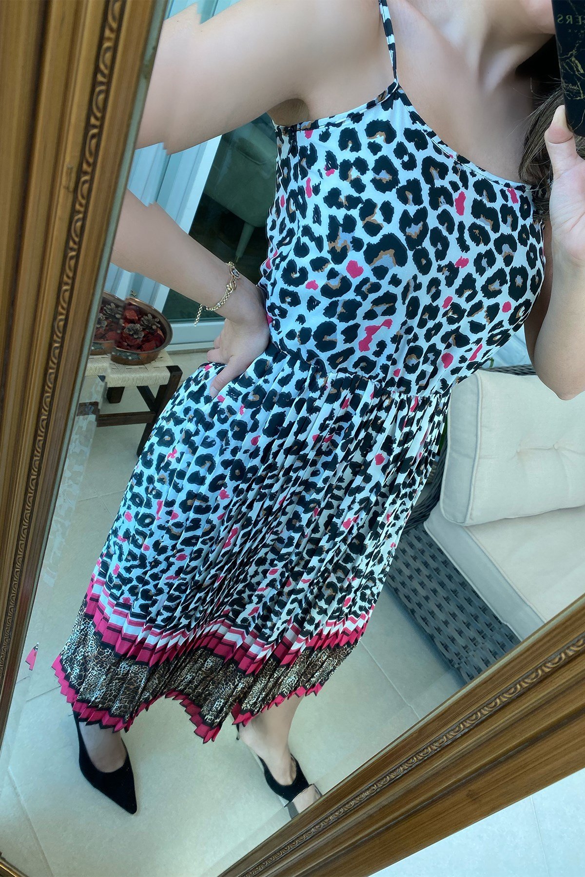 Askılı Leoparlı Elbise