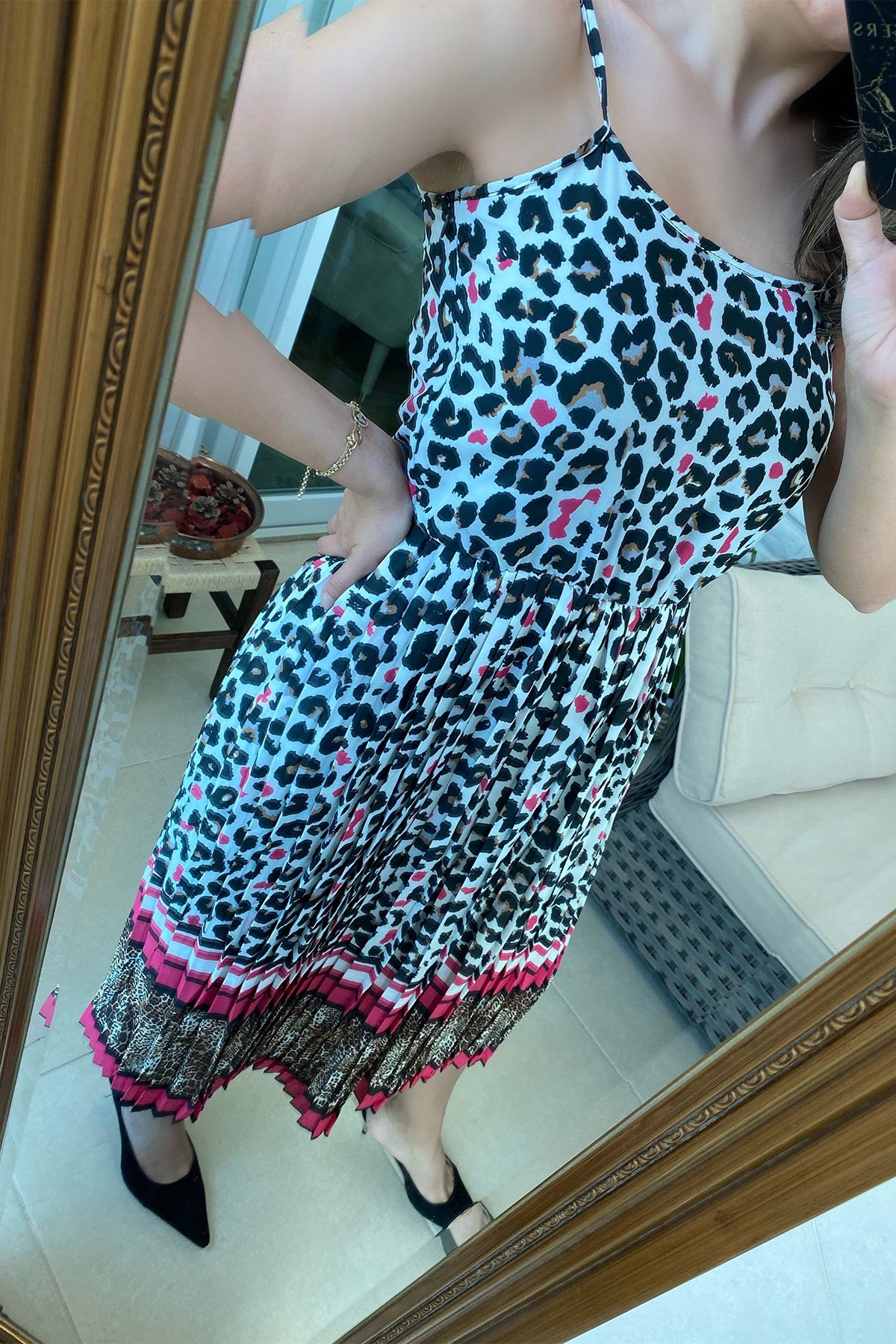 Askılı Leoparlı Elbise