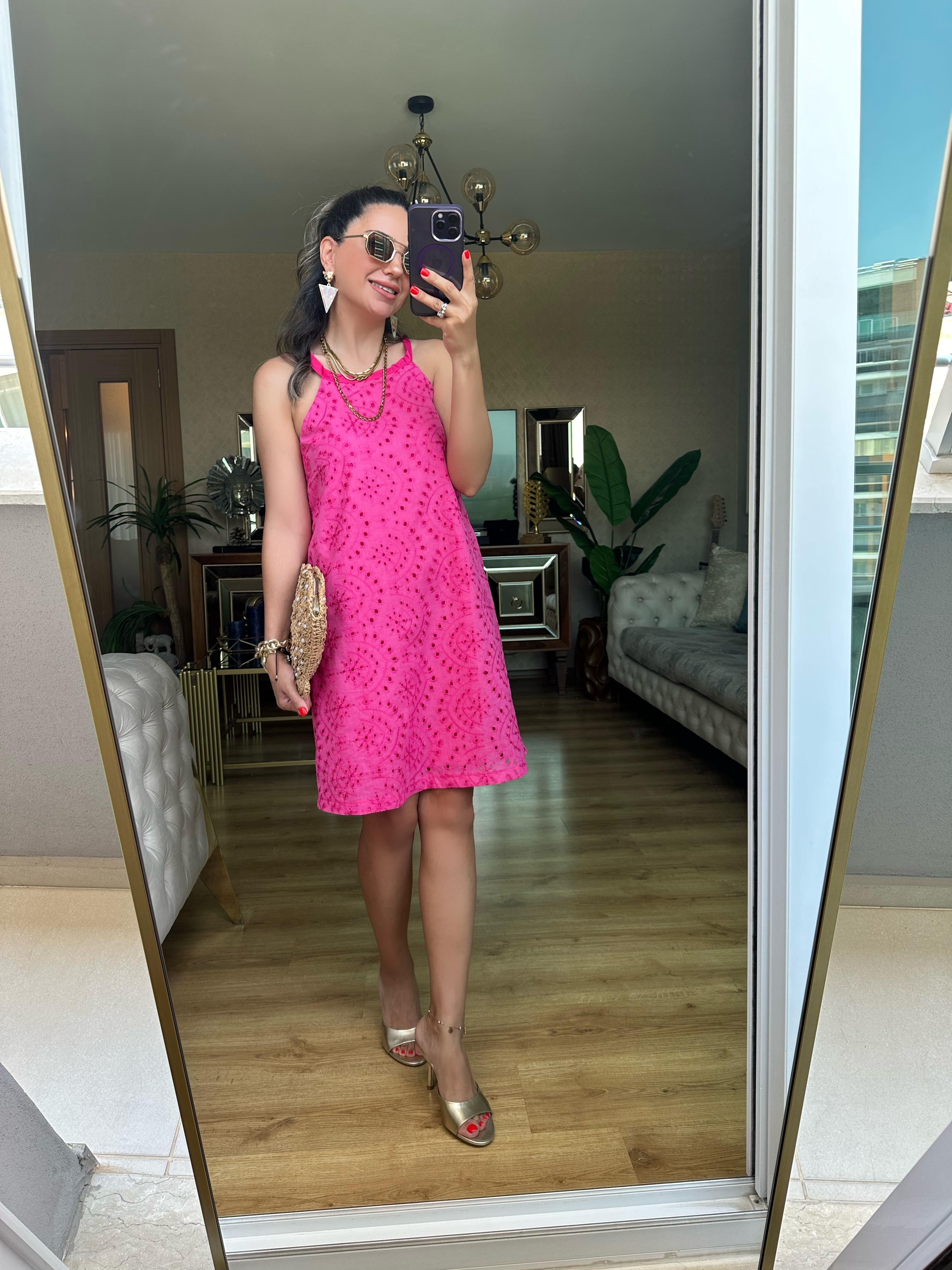 Askılı Pembe Fisto Elbise