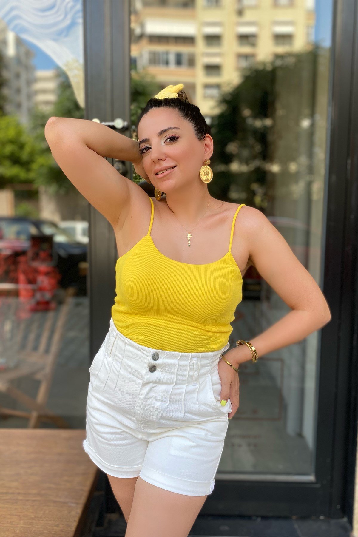 Askılı Sarı Bluz