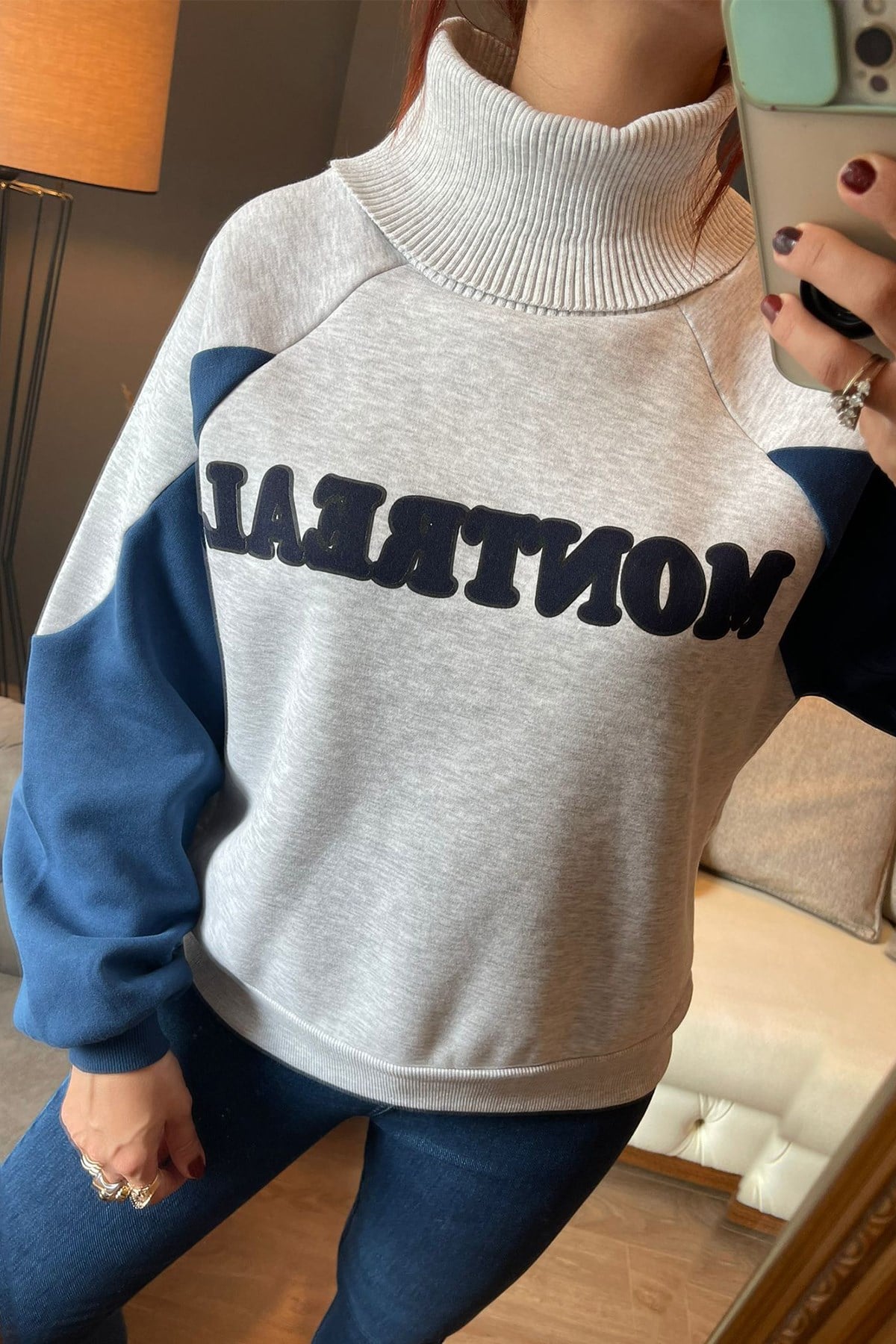 Balıkçı Yaka Baskılı Sweatshirt
