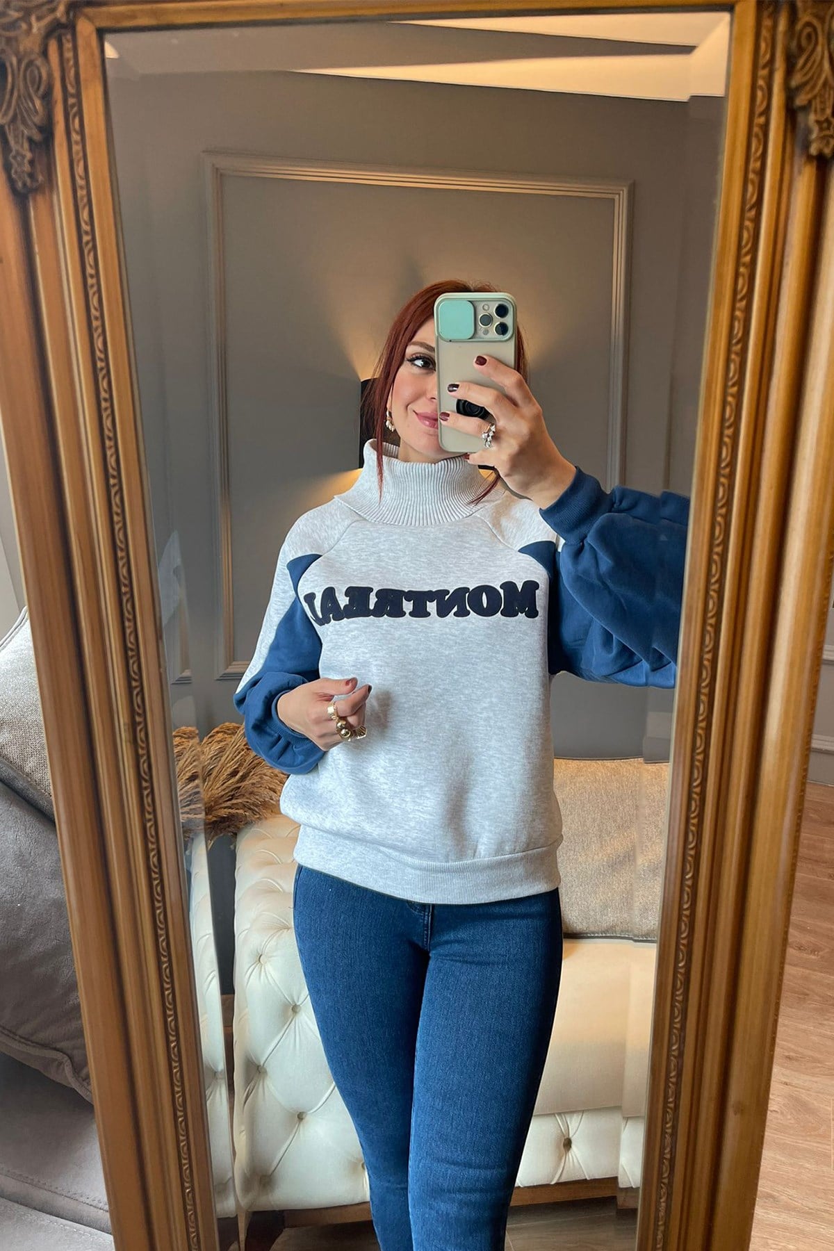 Balıkçı Yaka Baskılı Sweatshirt