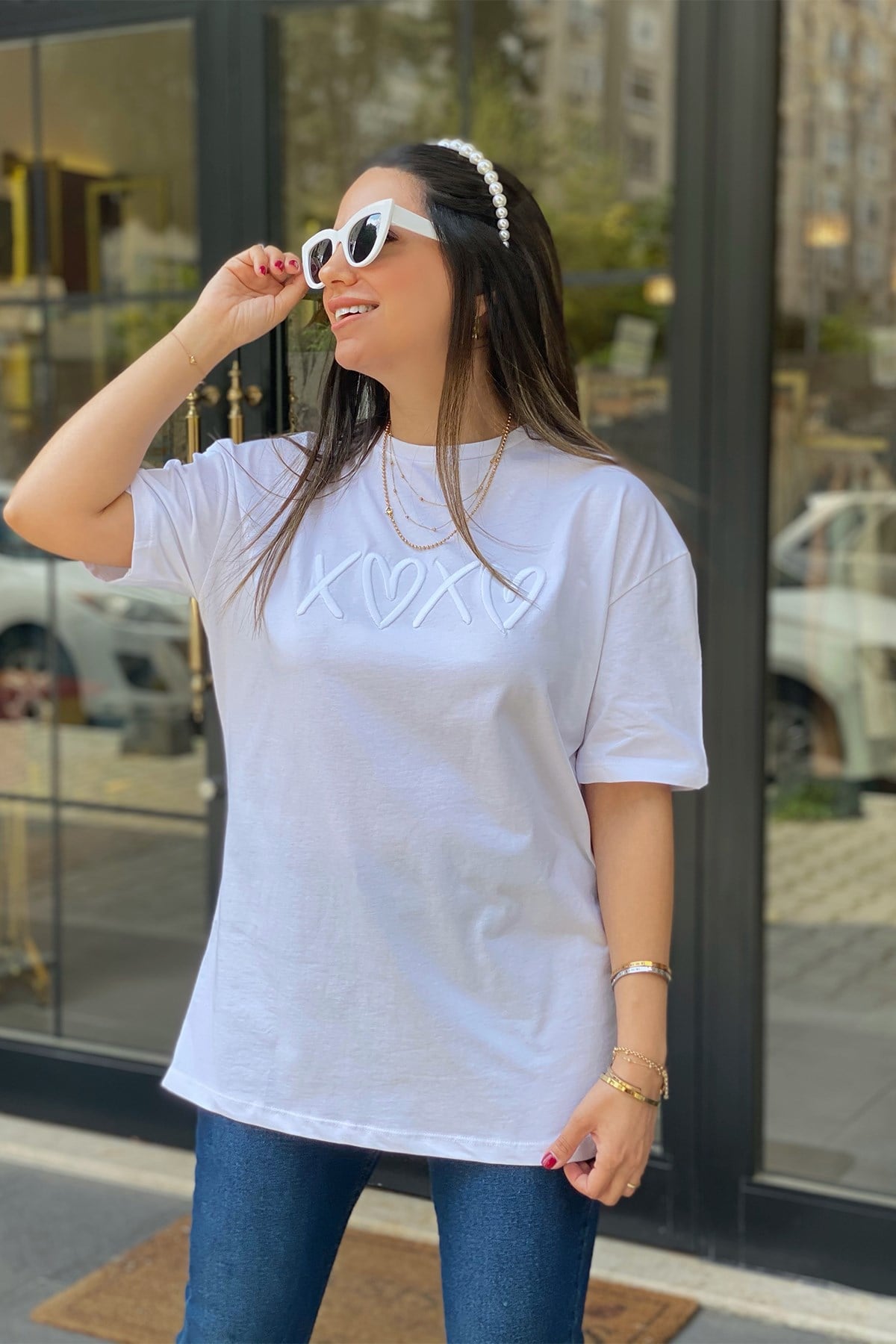 Baskı Detaylı Beyaz Tshirt