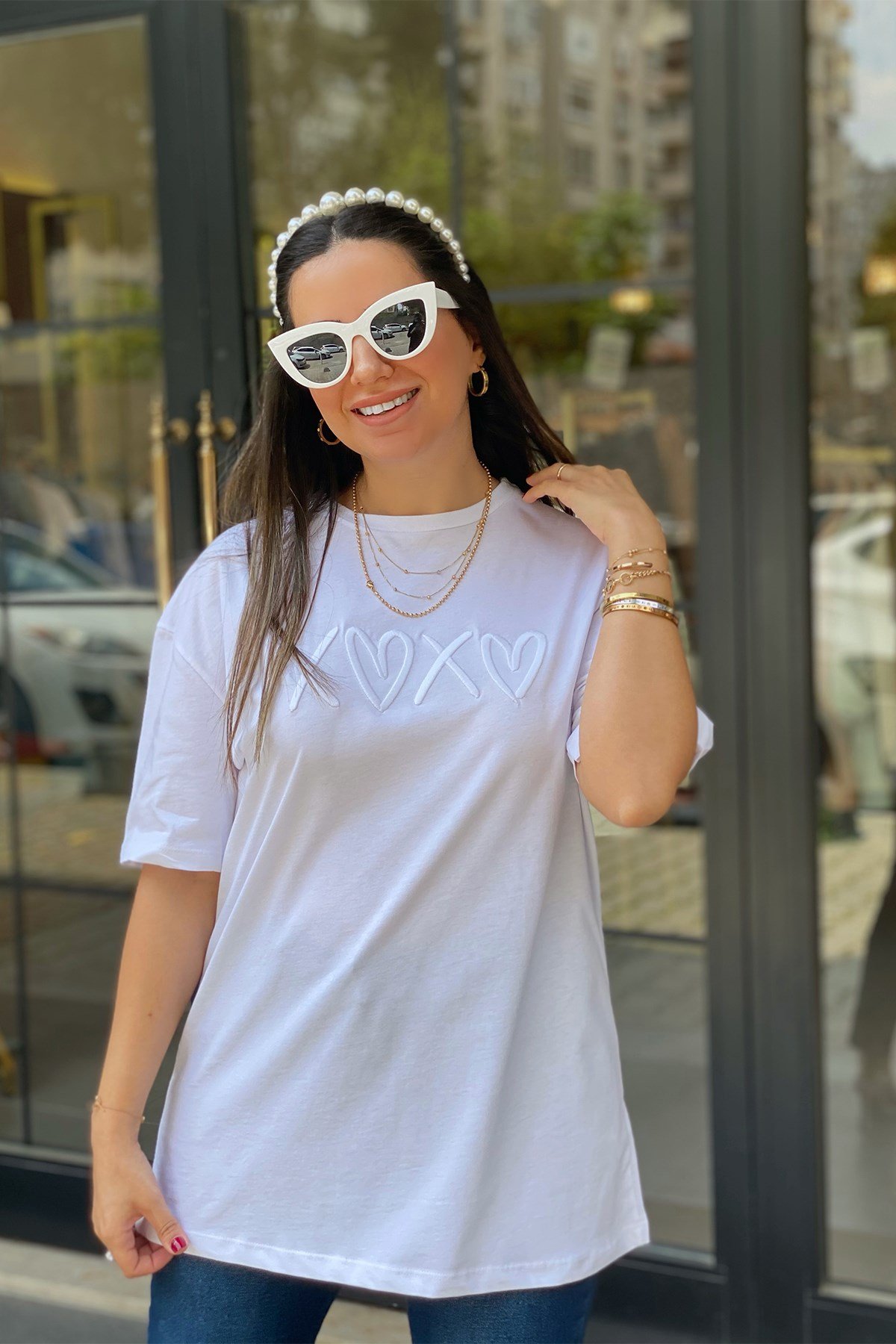 Baskı Detaylı Beyaz Tshirt