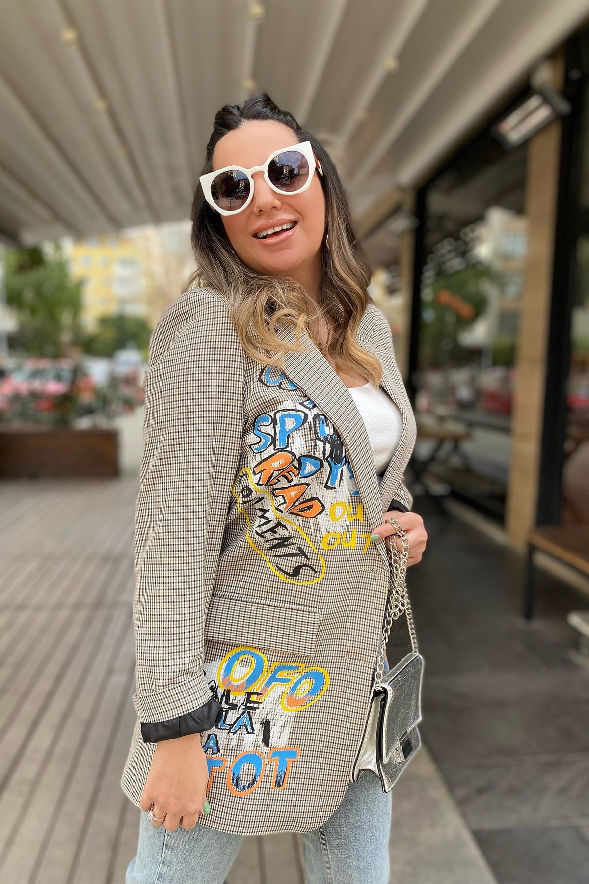 Baskı Detaylı Tasarım Blazer Ceket