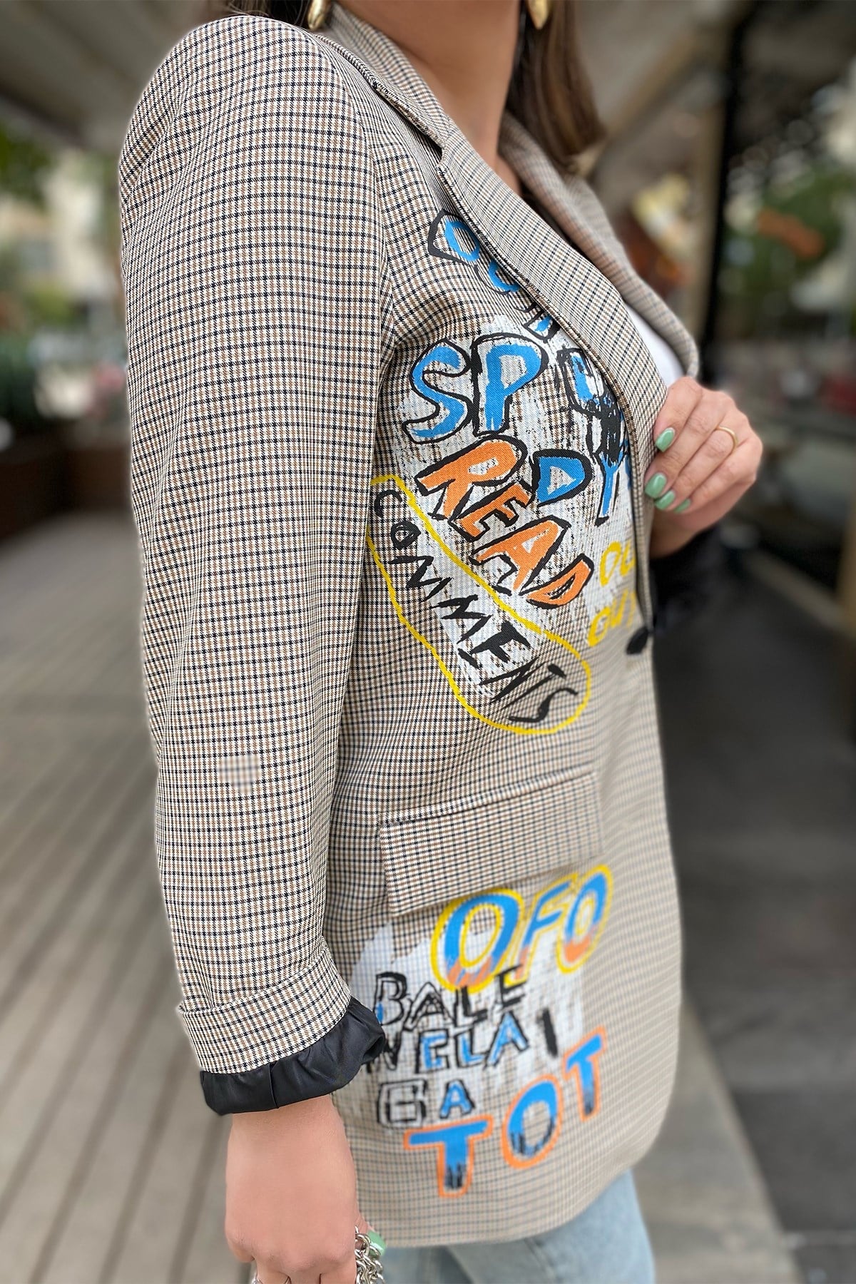Baskı Detaylı Tasarım Blazer Ceket