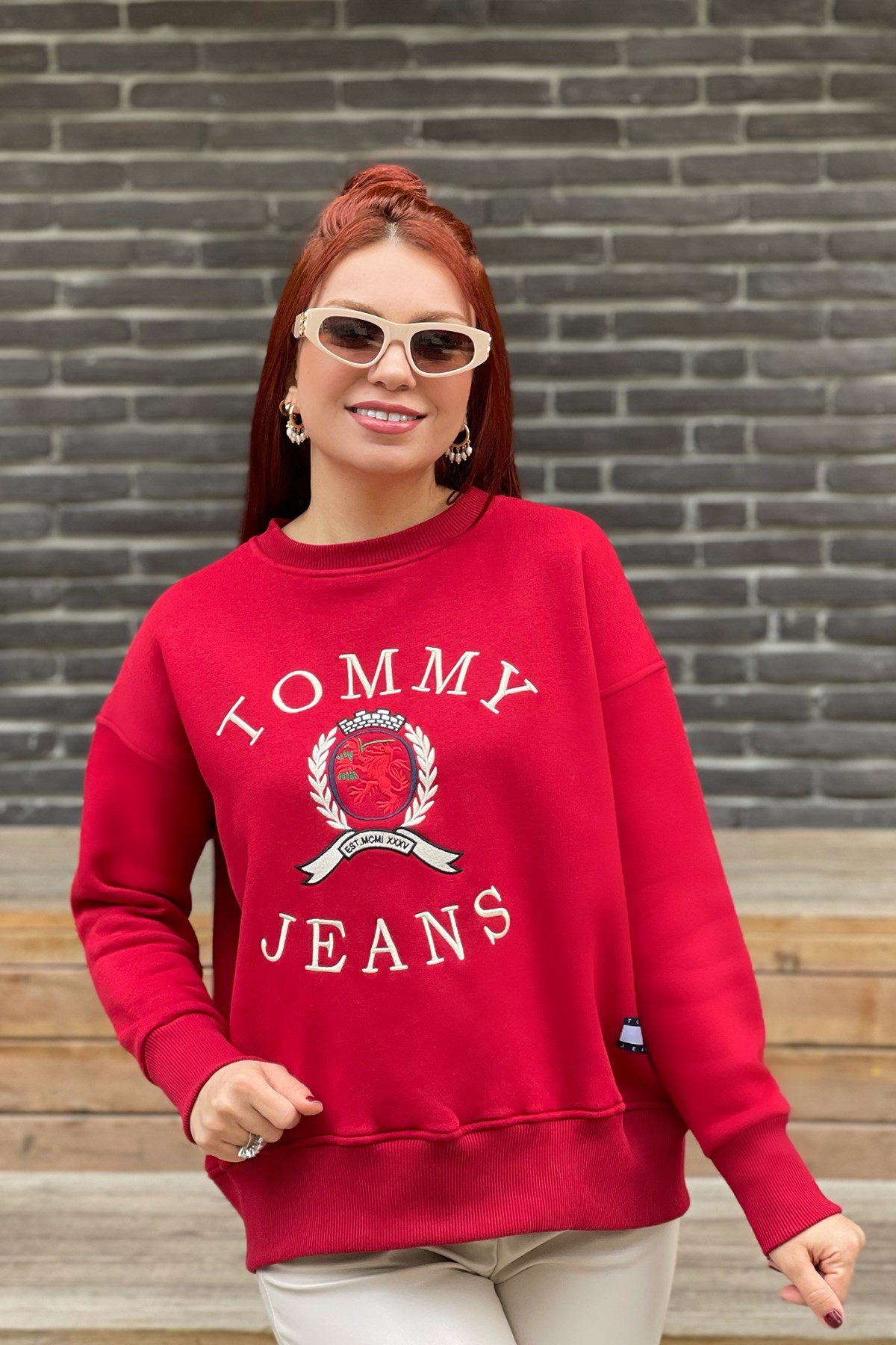 Baskılı Bordo Sweatshirt