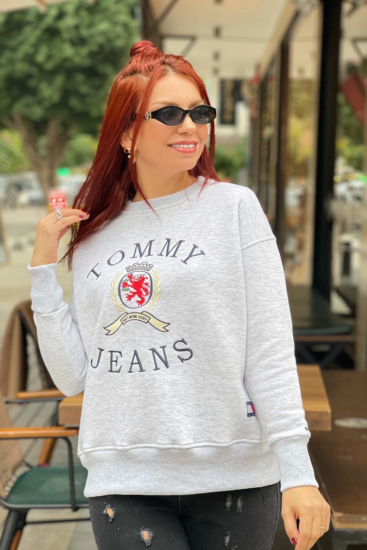 Baskılı Gri Sweatshirt