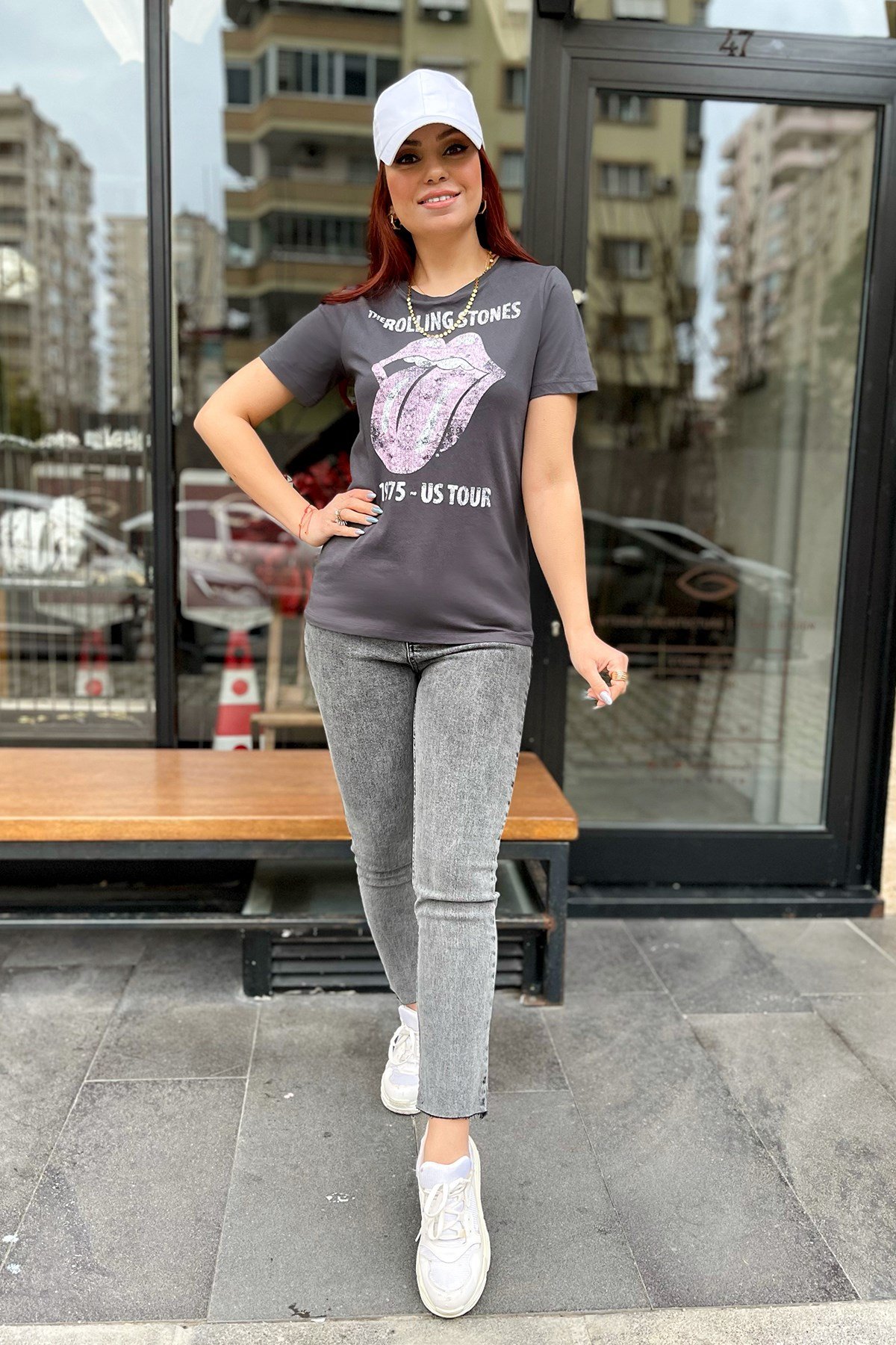 Baskılı Gri Tshirt