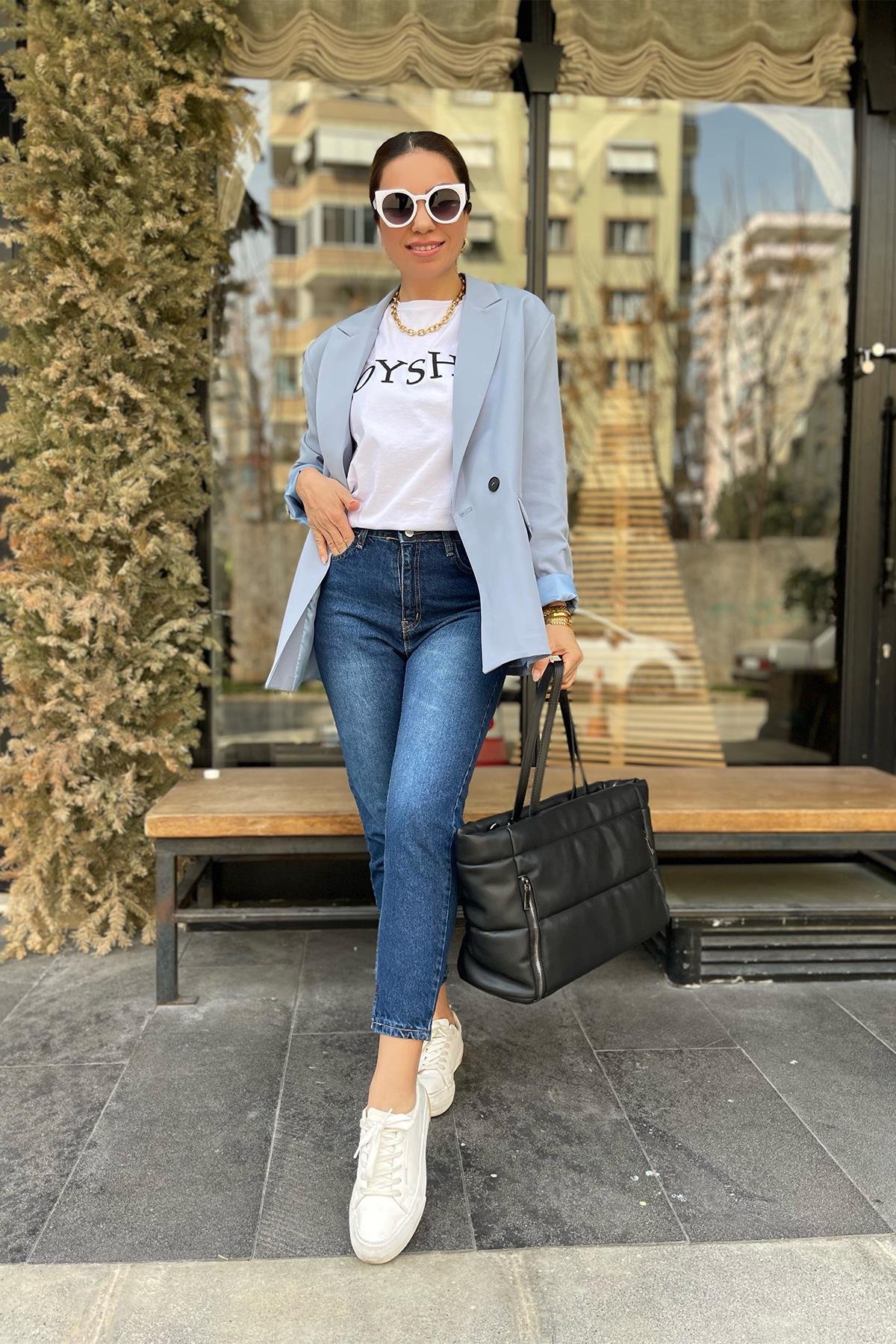 Bebe Mavi Kruvaze Blazer Ceket
