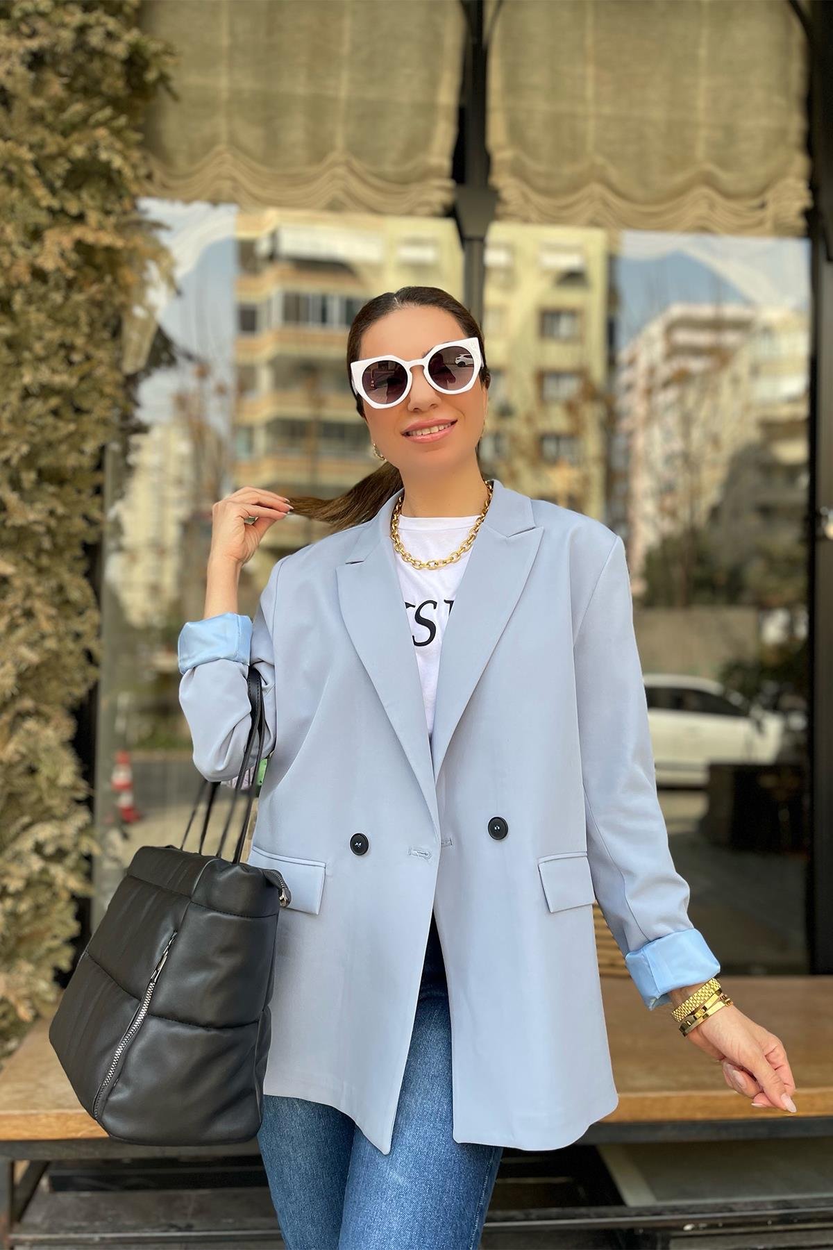 Bebe Mavi Kruvaze Blazer Ceket