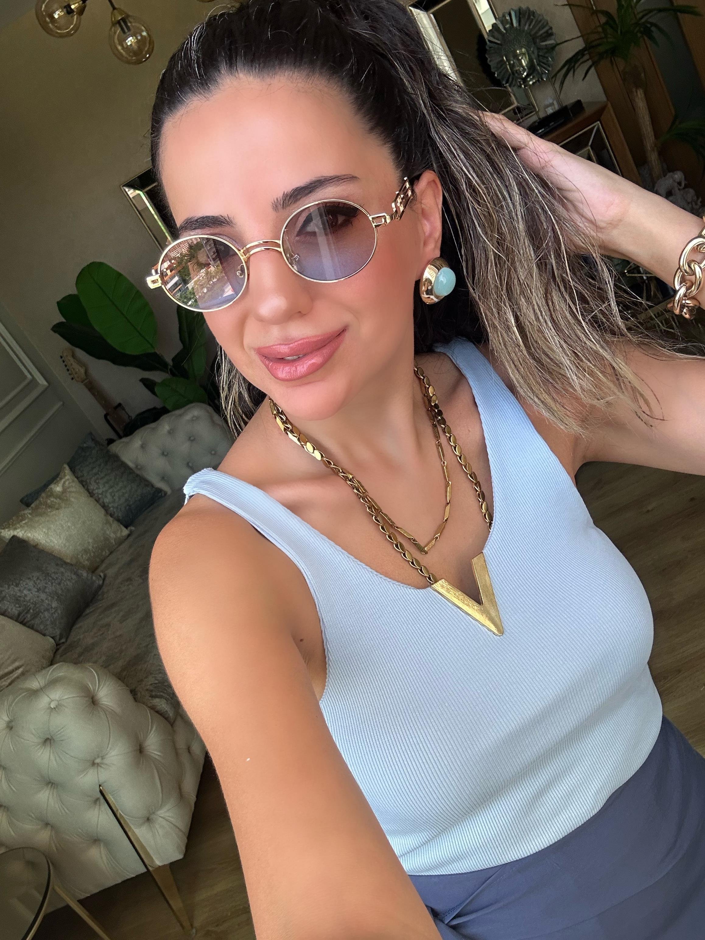 Bebe Mavi Önü Gold V Detaylı Bluz Atlet
