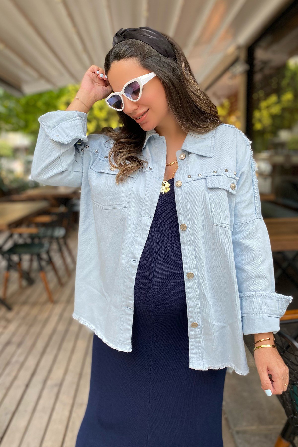 Bebe Mavi Rivetli Ceket