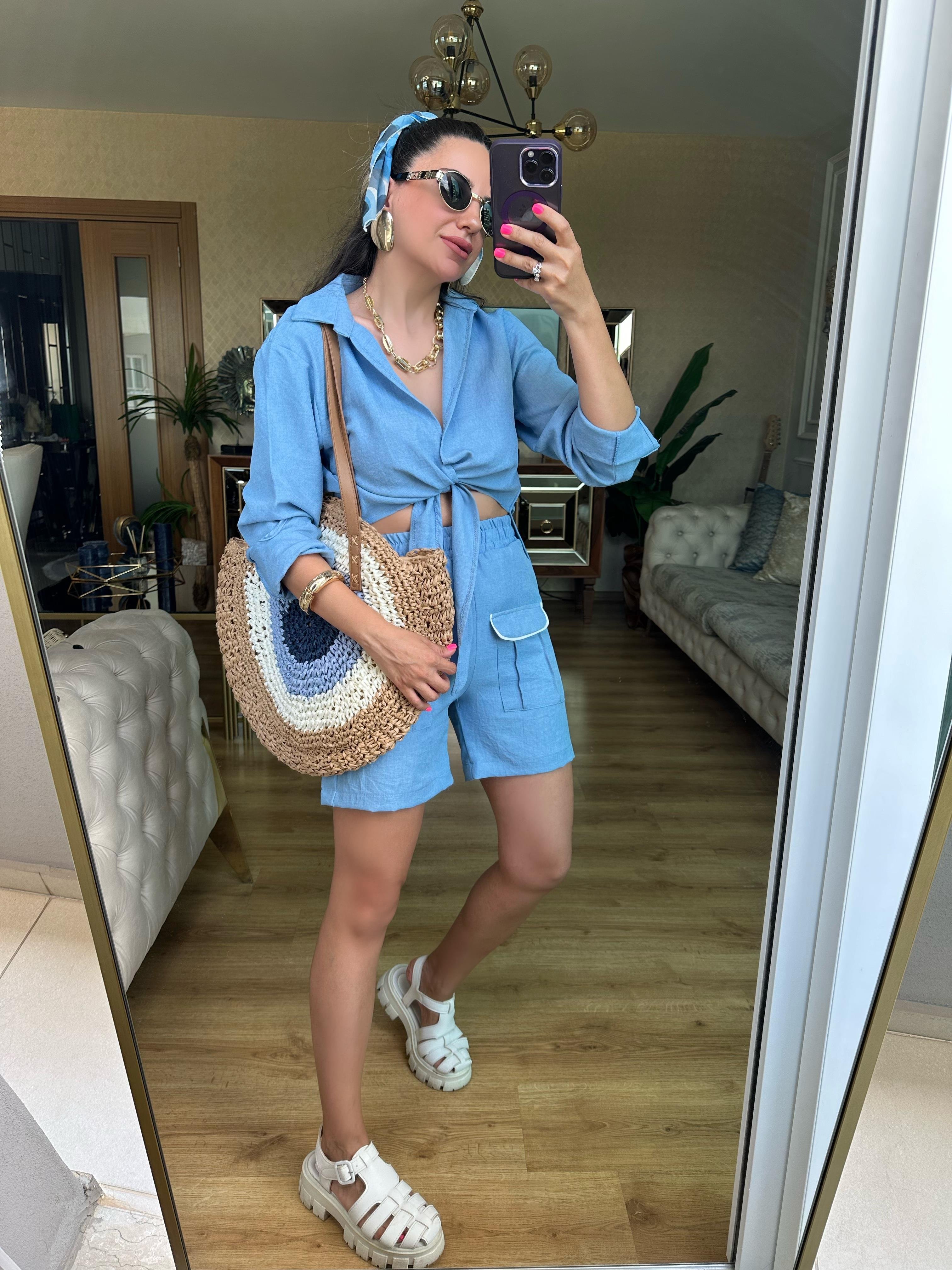 Bebe Mavi Şort Gömlek Takım