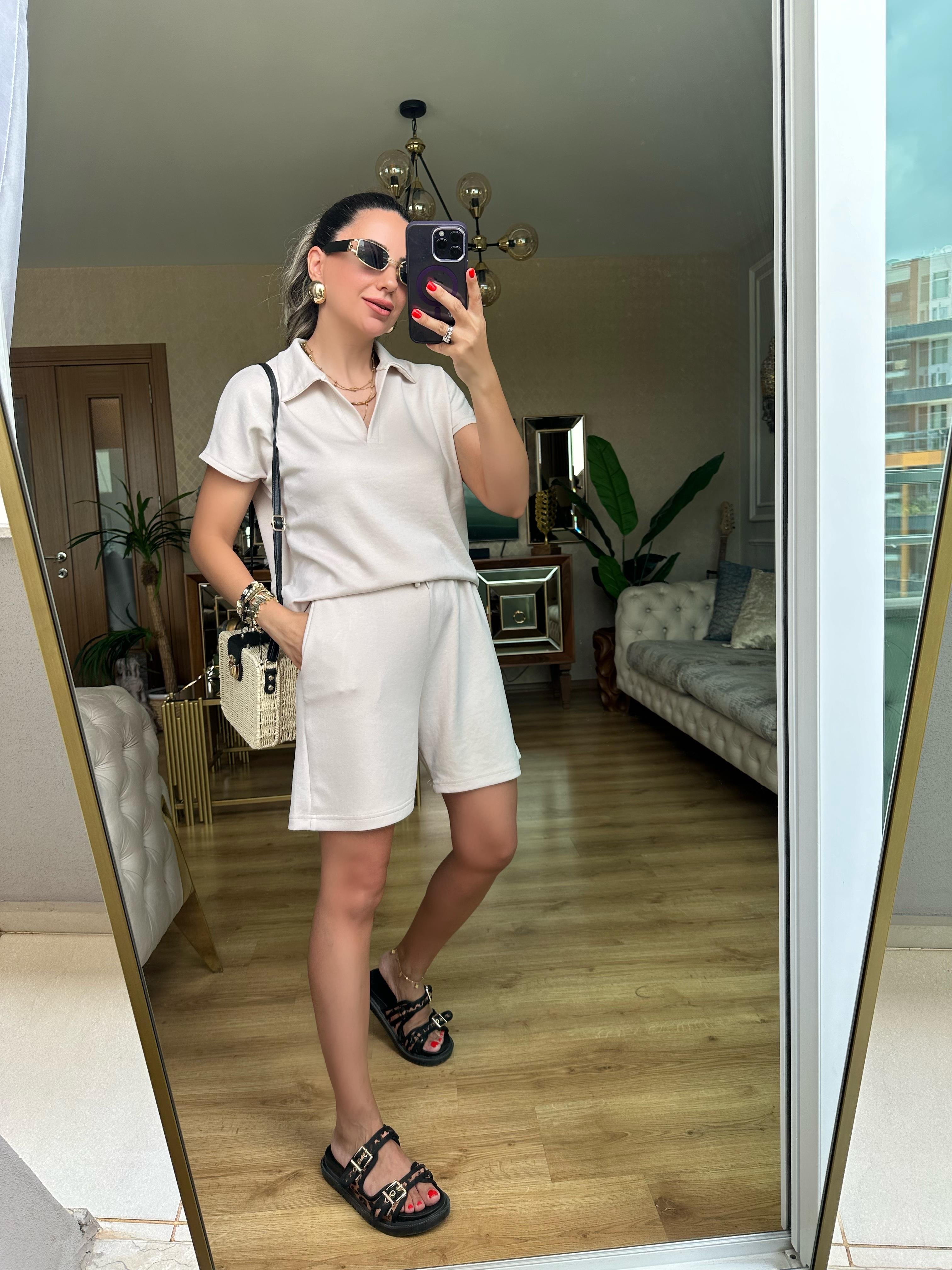Bej Oysh Modal Şort Takım