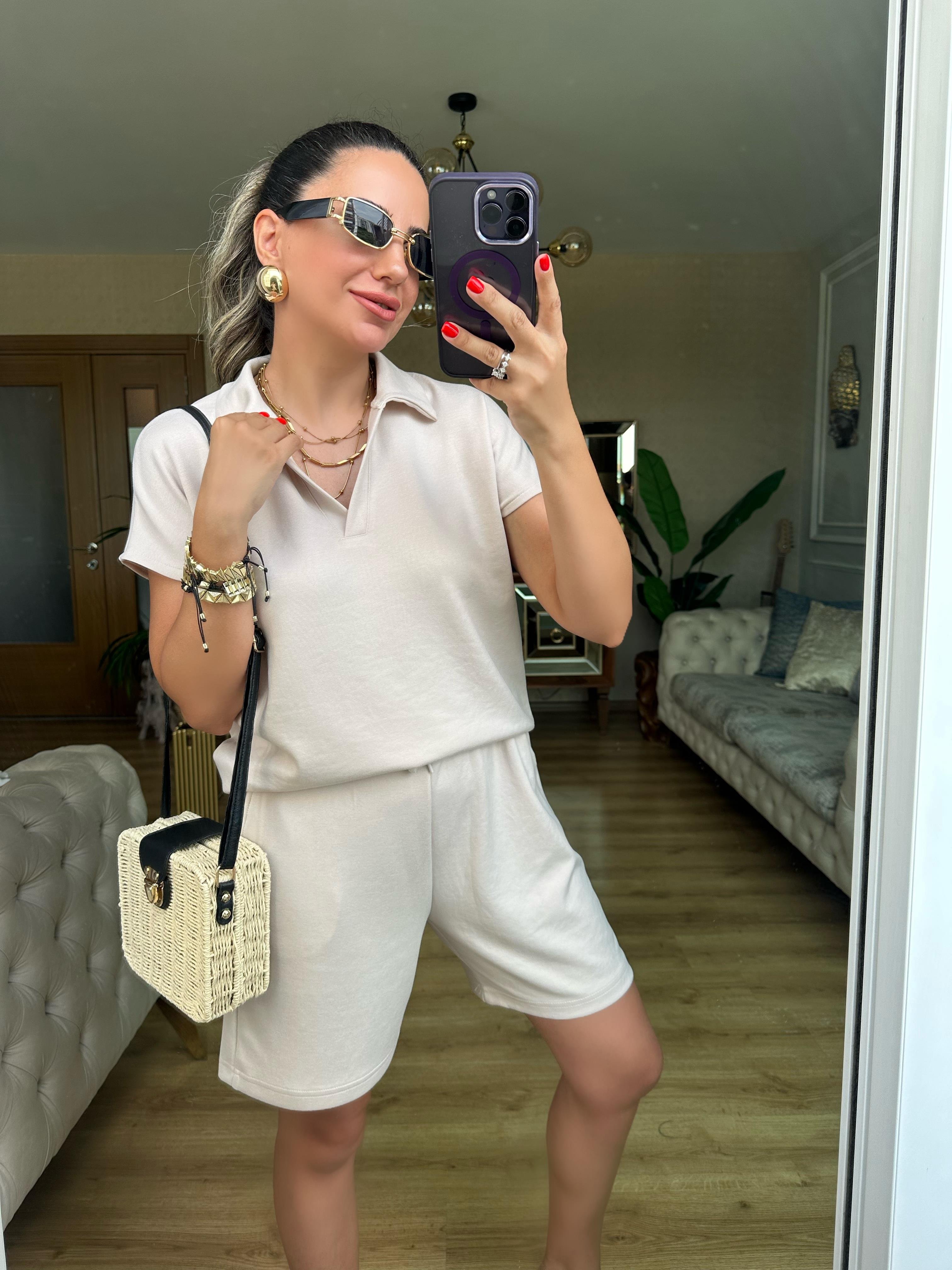 Bej Oysh Modal Şort Takım