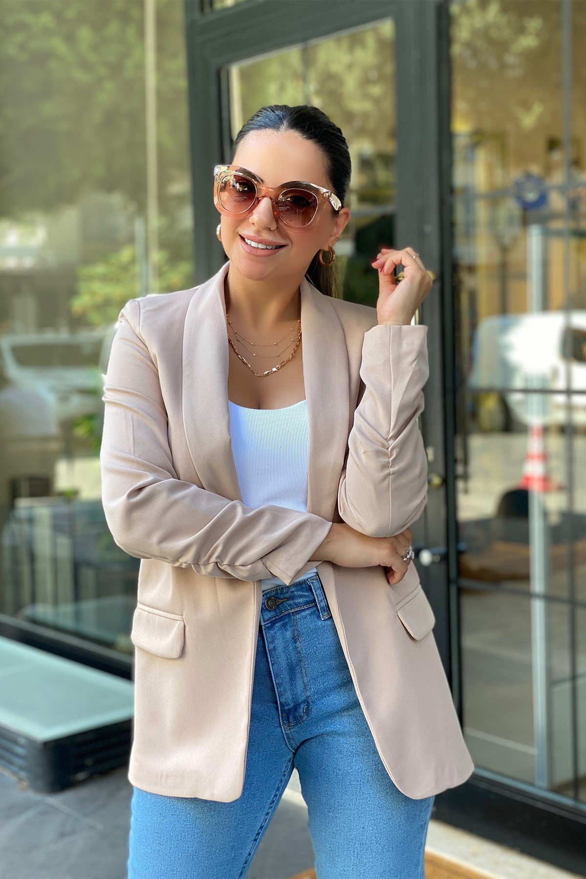 Bej Renk Blazer Ceket