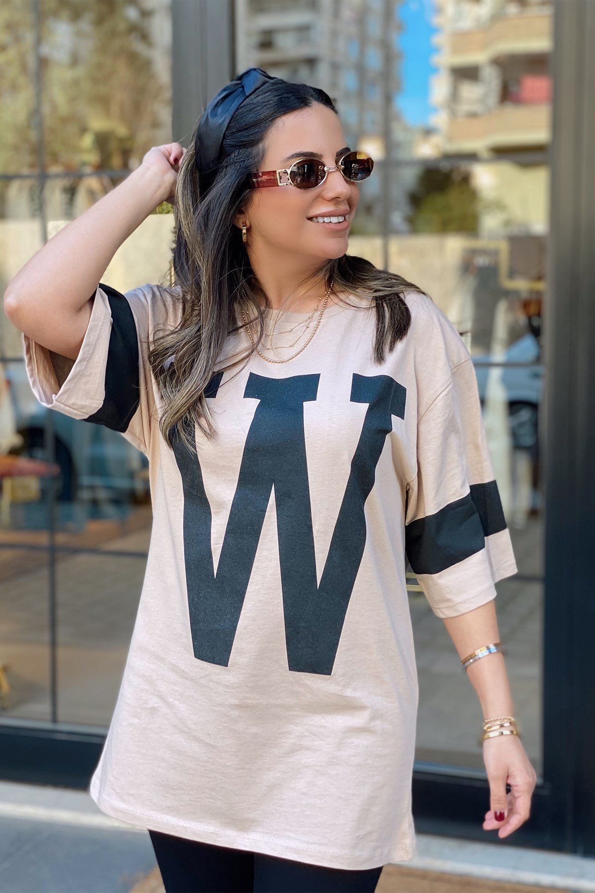 Bej W Baskılı Tshirt