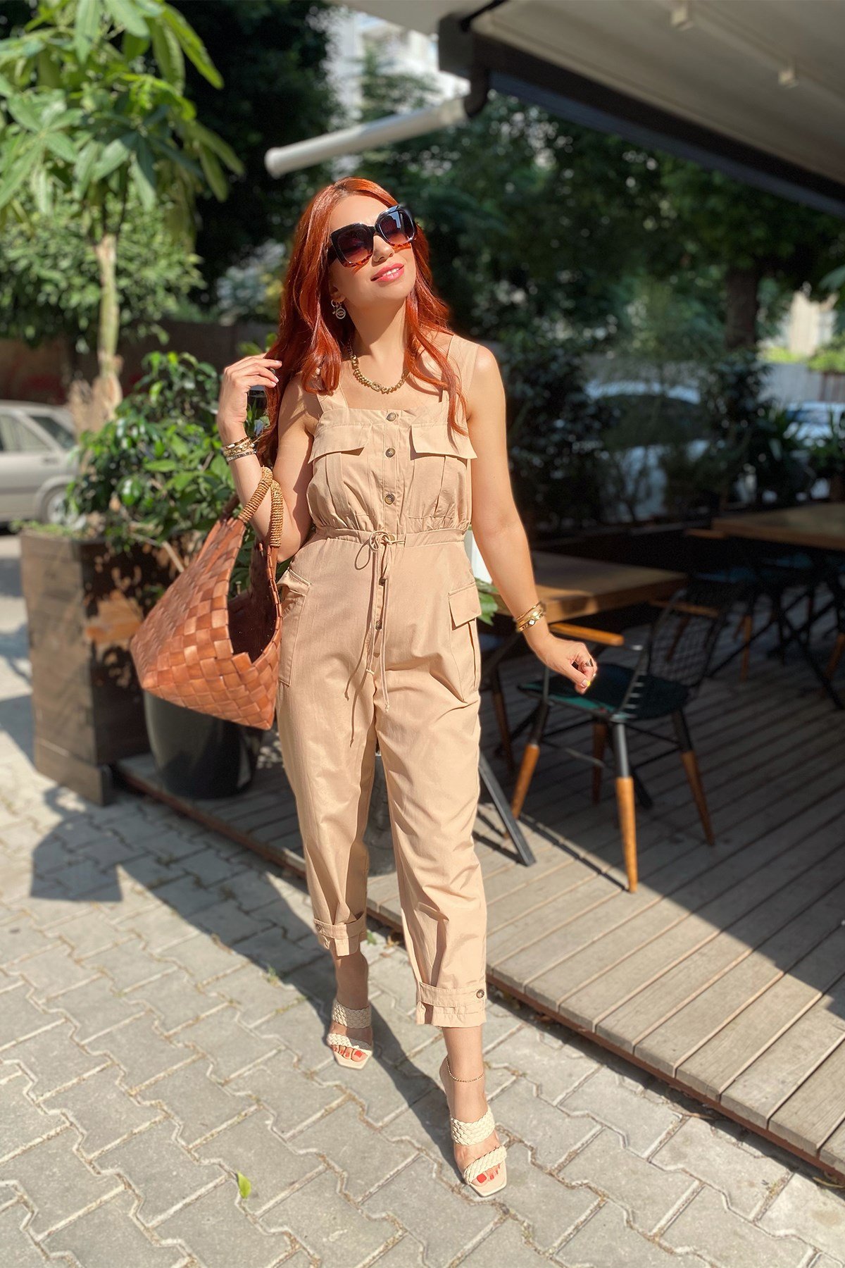 Beli Büzgülü Bej Uzun Tulum