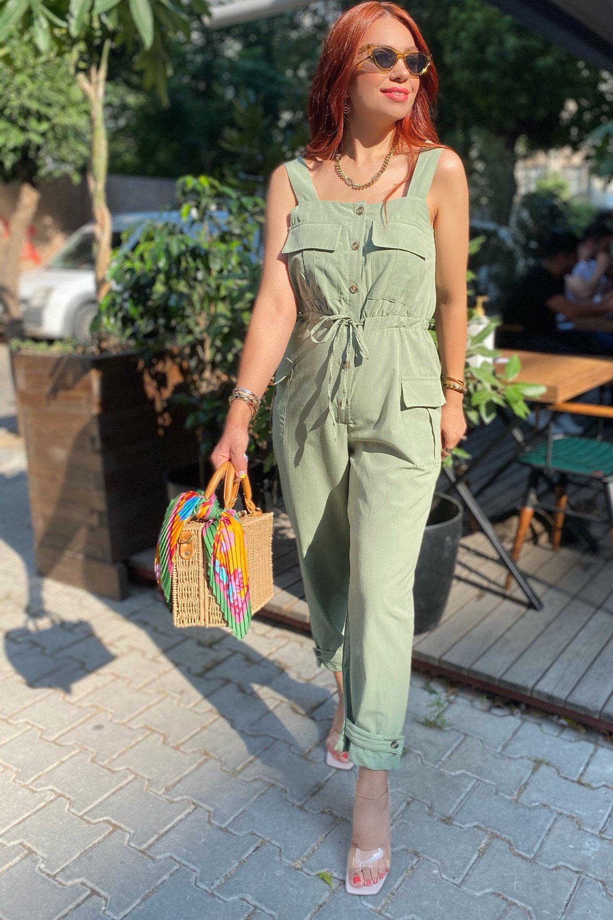 Beli Büzgülü Yeşil Uzun Tulum