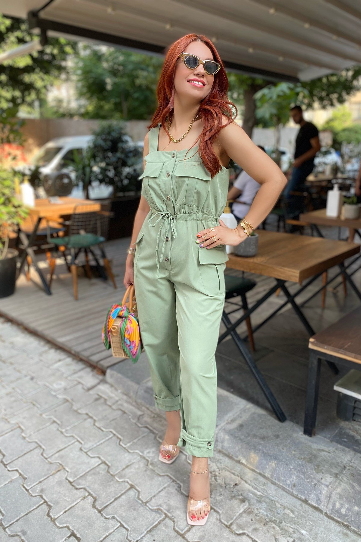 Beli Büzgülü Yeşil Uzun Tulum