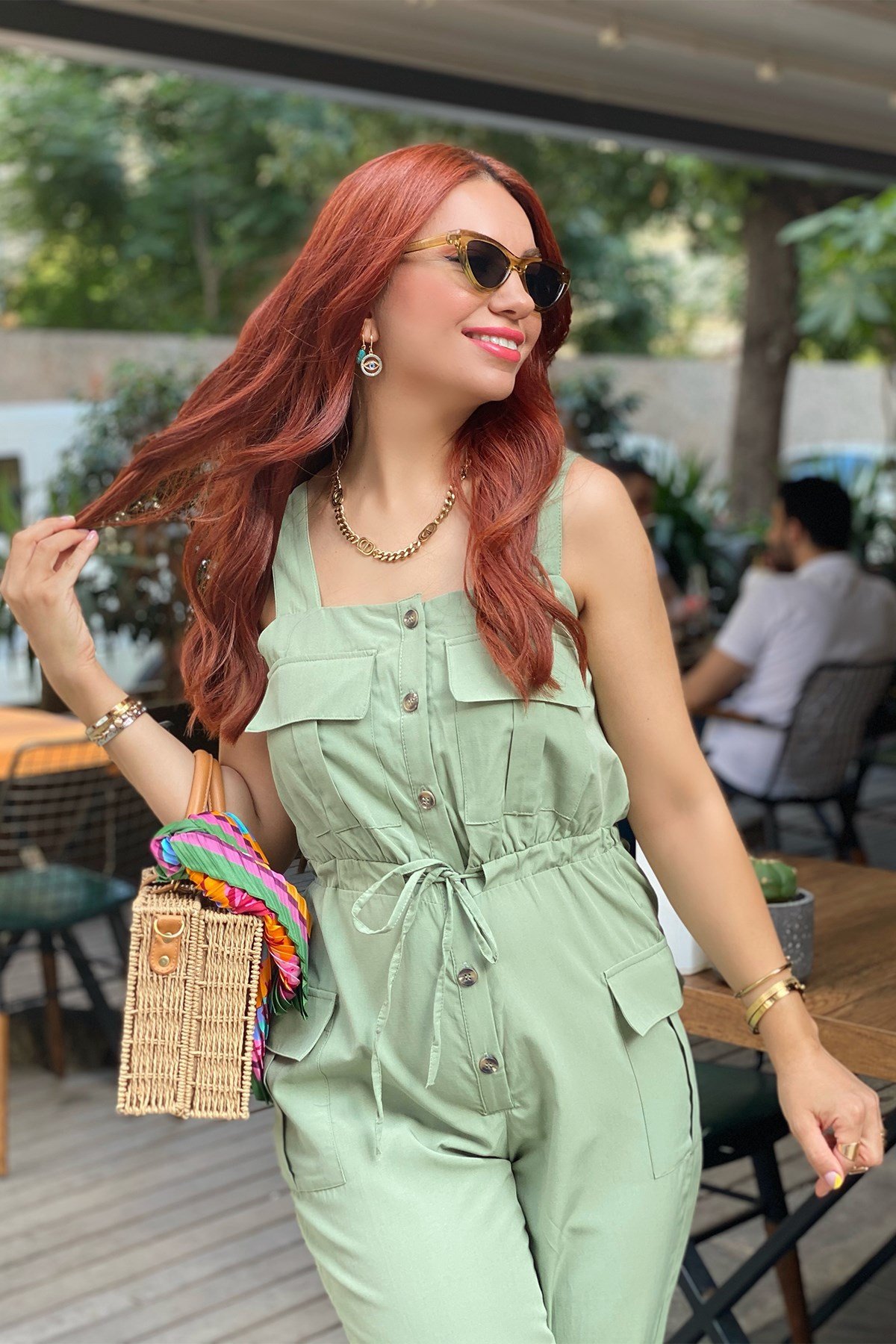 Beli Büzgülü Yeşil Uzun Tulum