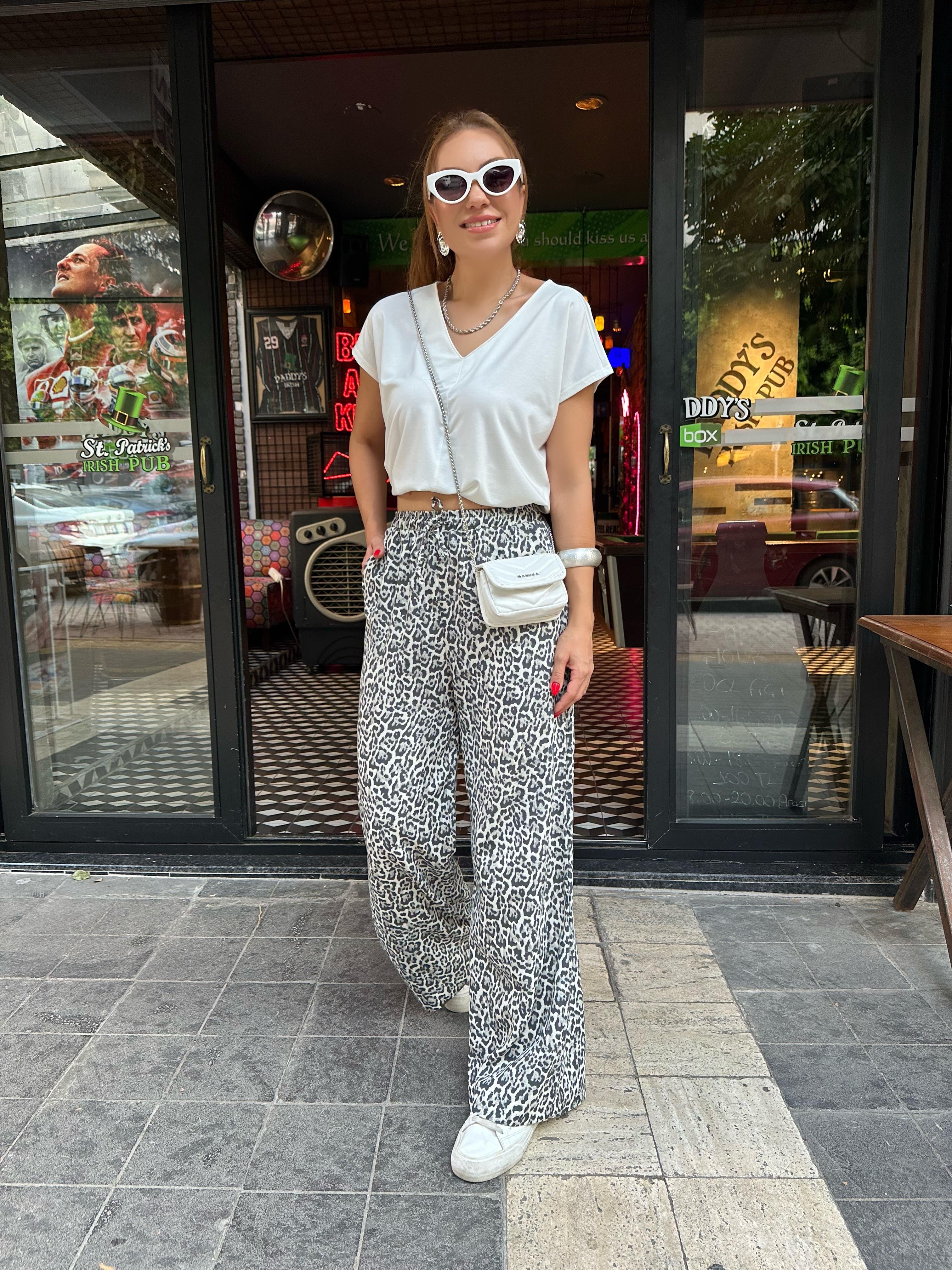 Beli Lastikli Leopar Pantolon