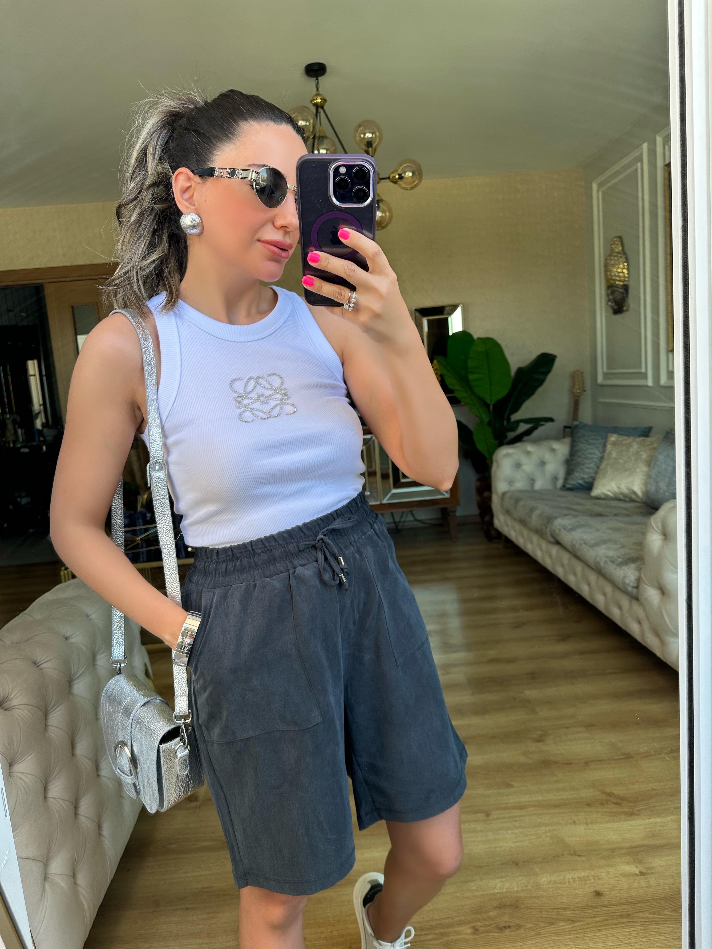 Beli Lastikli Orj Antrasit Tensel Şort