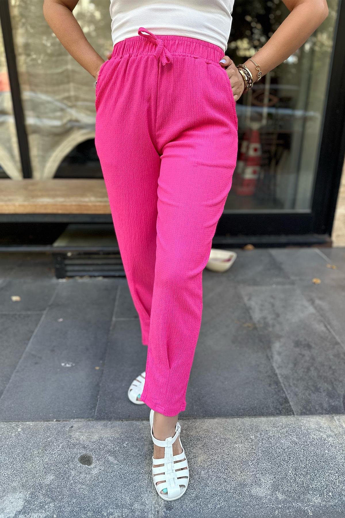 Beli Lastikli Pembe Pantolon