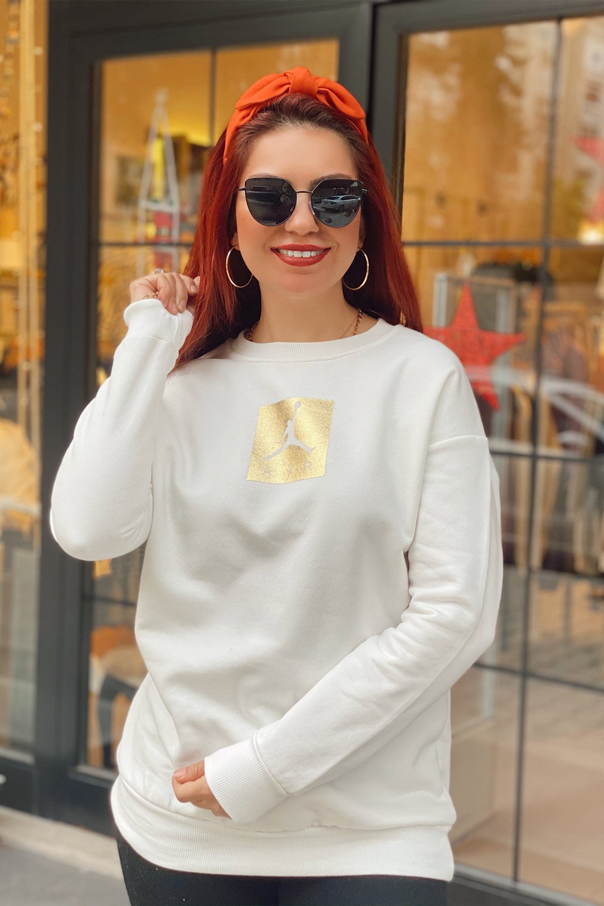 Beyaz Air Baskılı Sweatshirt