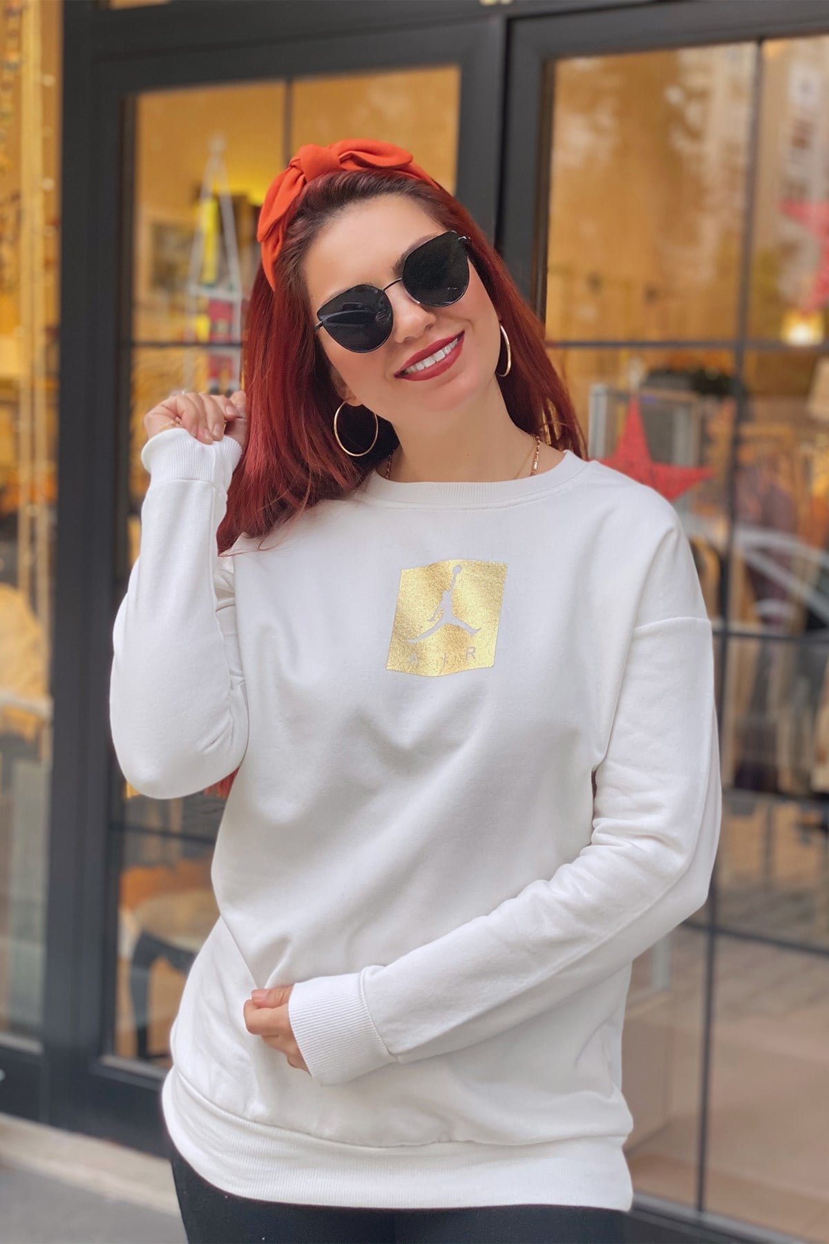 Beyaz Air Baskılı Sweatshirt